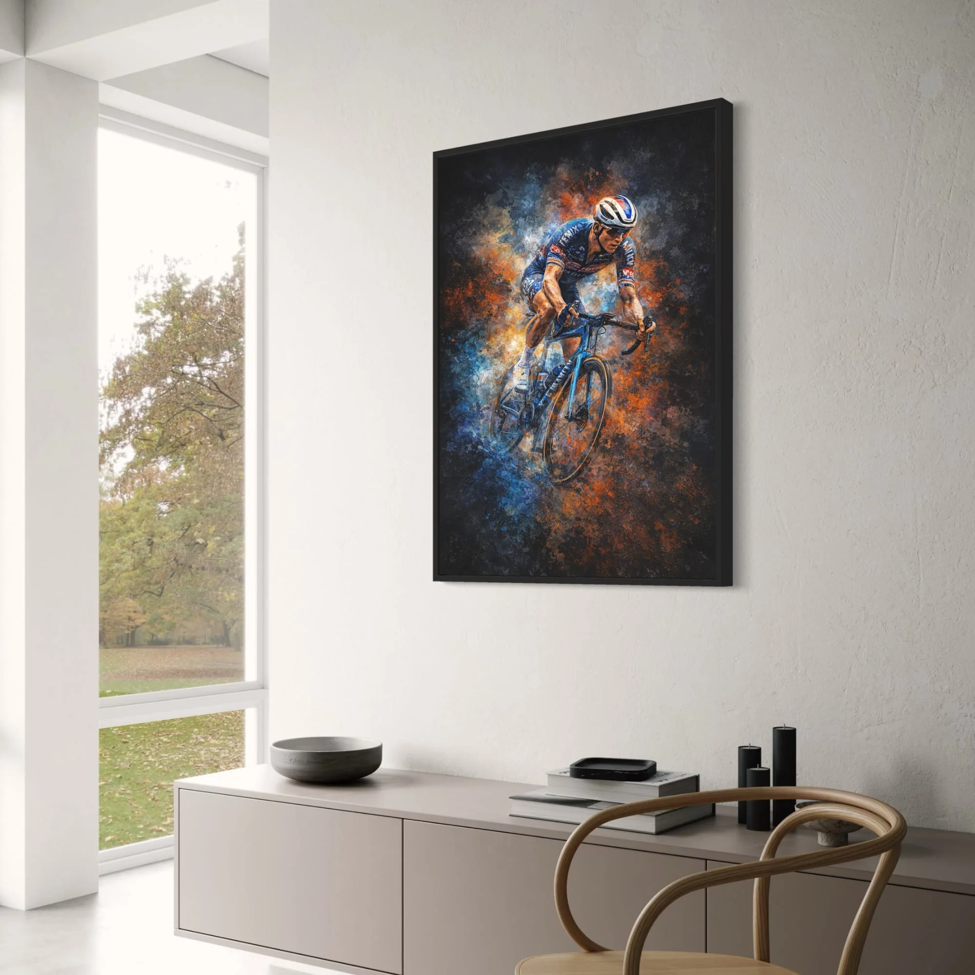 Bicycle Racing Poster | Vibrant Blue Orange Brush Strokes | Sports Enthusiasts Art Print | Home Office Gym Décor - Image 3