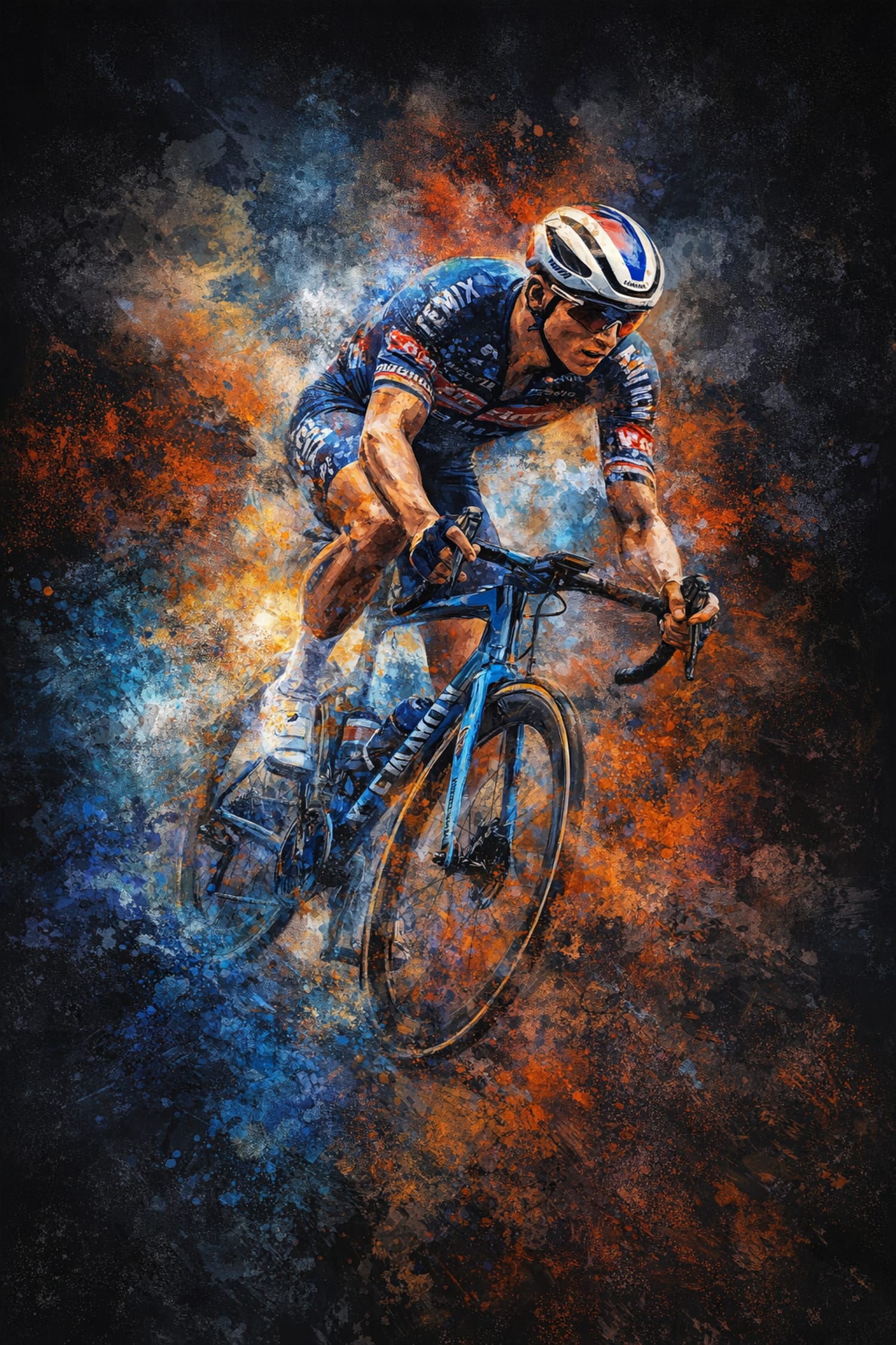 Bicycle Racing Poster | Vibrant Blue Orange Brush Strokes | Sports Enthusiasts Art Print | Home Office Gym Décor - Image 4