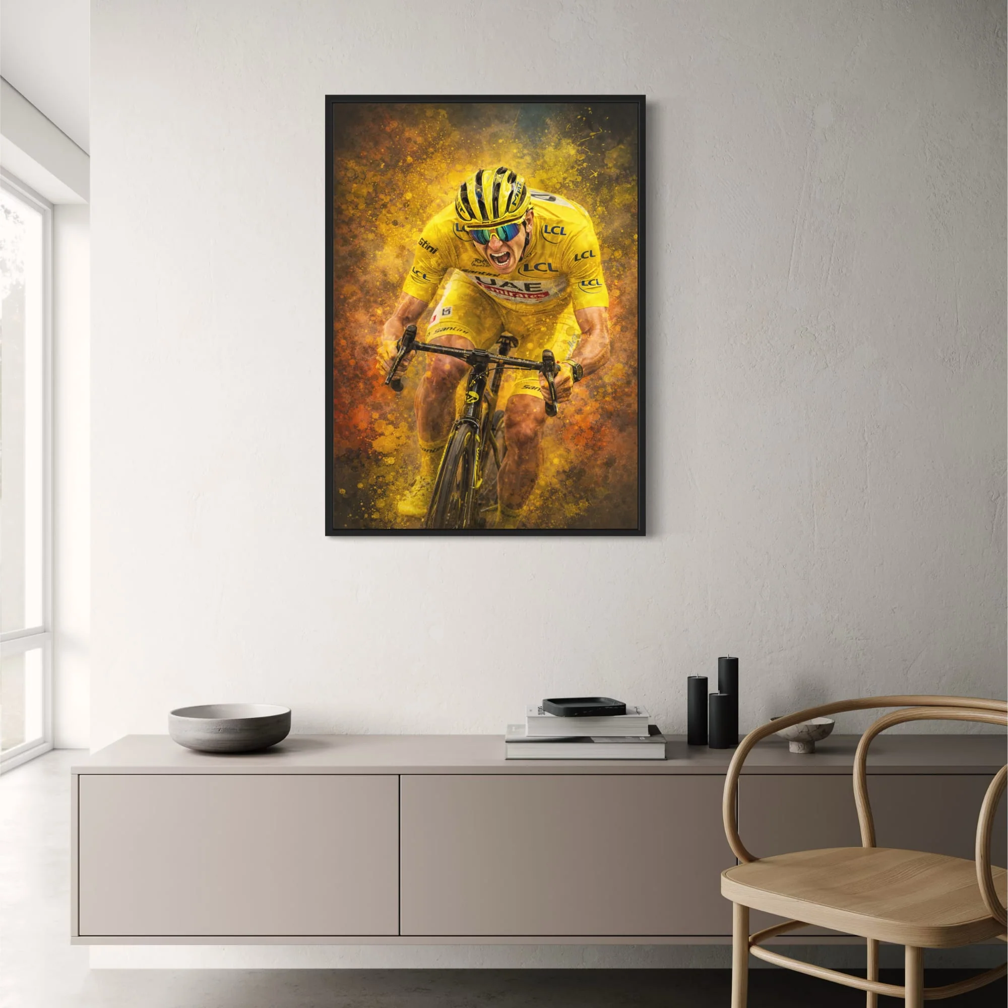 Cycling Athlete Art | Intense Sports Poster | Vibrant Yellow Kit | Adrenaline Race Poster | Splattered Paint Effect | Bike Enthusiast Wall Art | Team Branding Print | Sporty Decor | Home Gym Poster - Image 2