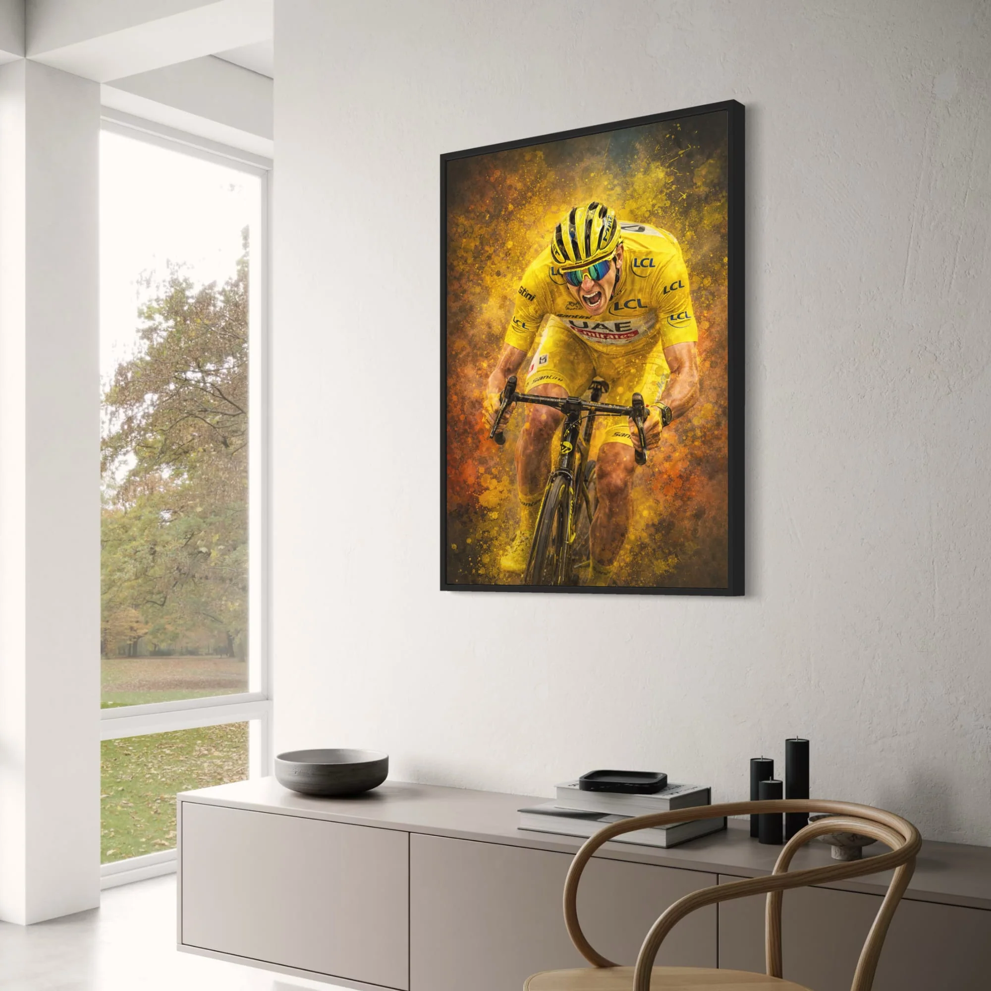 Cycling Athlete Art | Intense Sports Poster | Vibrant Yellow Kit | Adrenaline Race Poster | Splattered Paint Effect | Bike Enthusiast Wall Art | Team Branding Print | Sporty Decor | Home Gym Poster - Image 3
