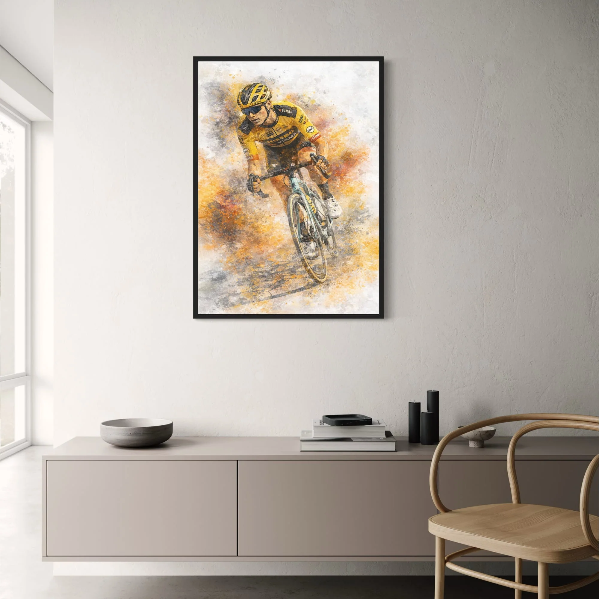 Cycling Wall Art | Professional Road Cyclist in Yellow & Black Team Kit | Modern Sports Poster Print for Gym or Home Decor Enthusiasts - Image 2