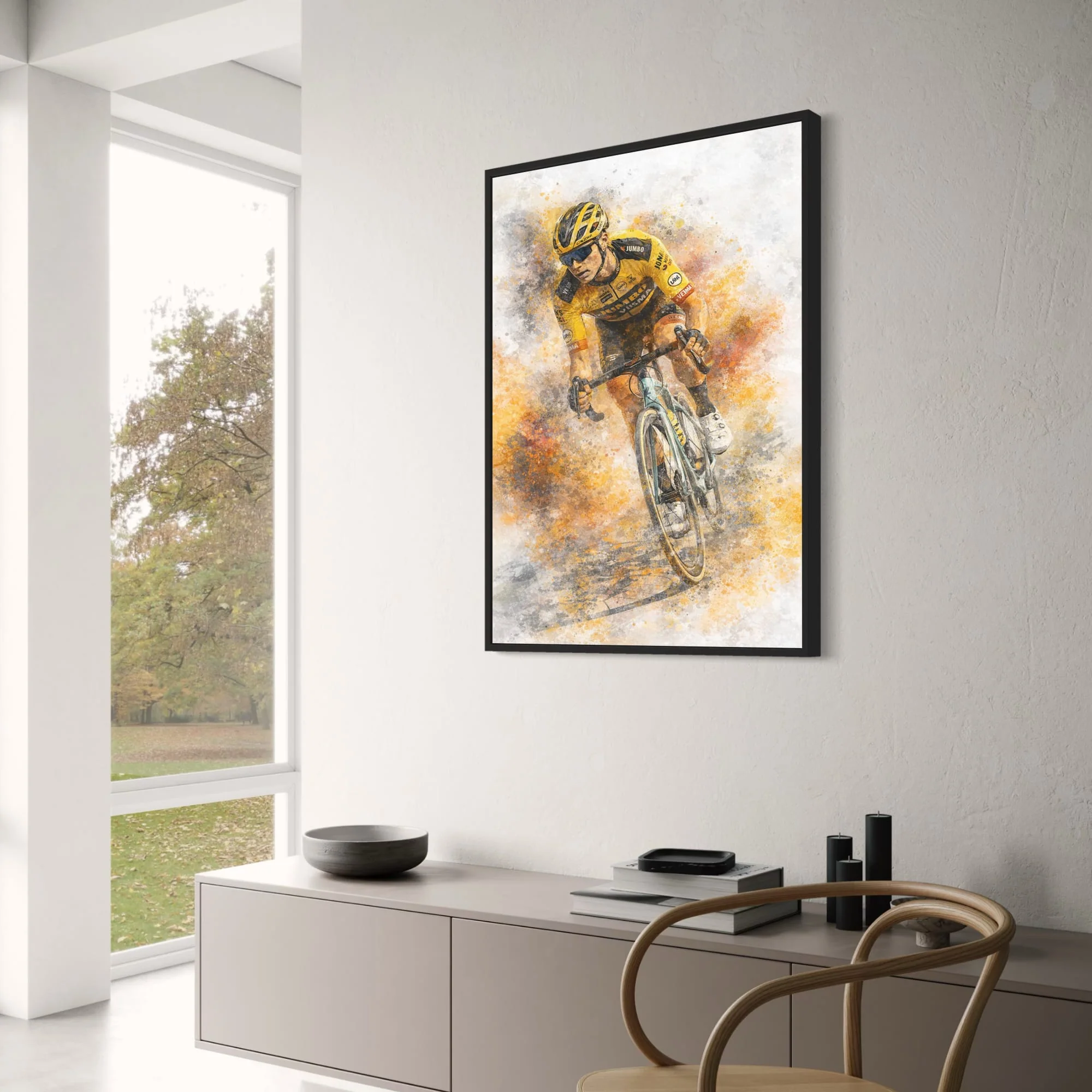 Cycling Wall Art | Professional Road Cyclist in Yellow & Black Team Kit | Modern Sports Poster Print for Gym or Home Decor Enthusiasts - Image 3
