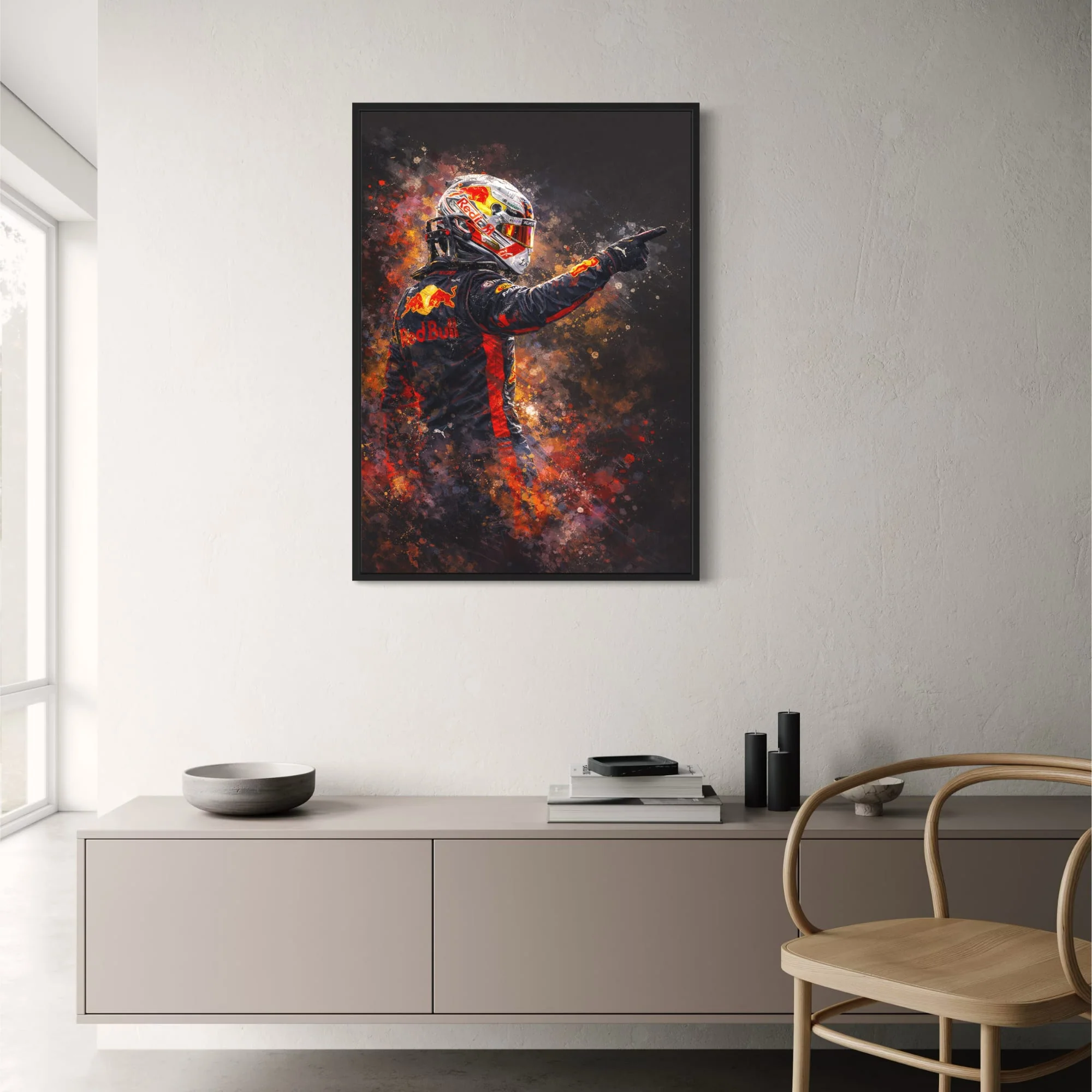 Max Verstappen | Racing Driver Artwork | Motorsport Print | Red Bull Branding | Vibrant Red & Black | Splatter Art Background | High-Speed Energy | Decorative Poster - Image 2