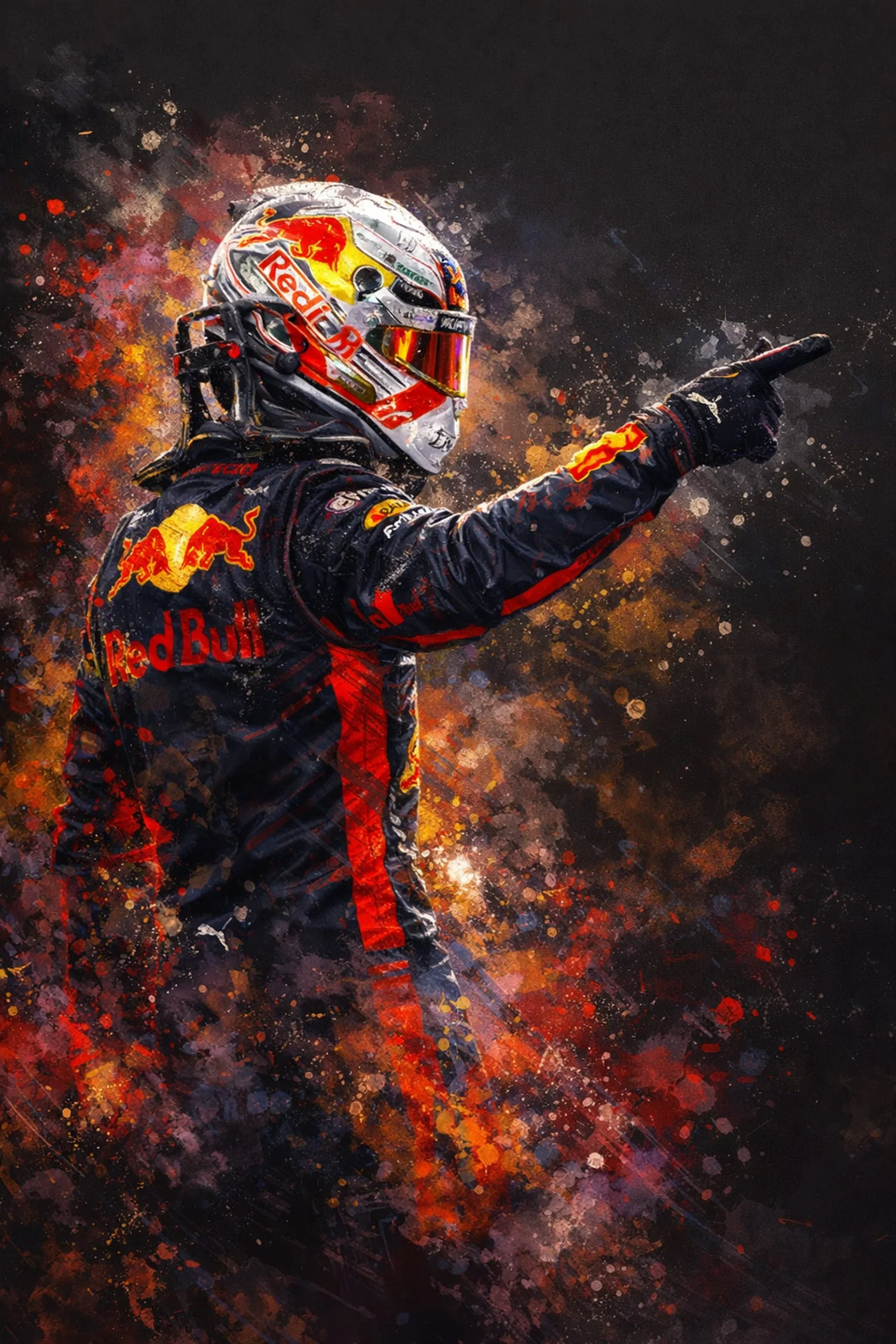 Max Verstappen | Racing Driver Artwork | Motorsport Print | Red Bull Branding | Vibrant Red & Black | Splatter Art Background | High-Speed Energy | Decorative Poster - Image 4