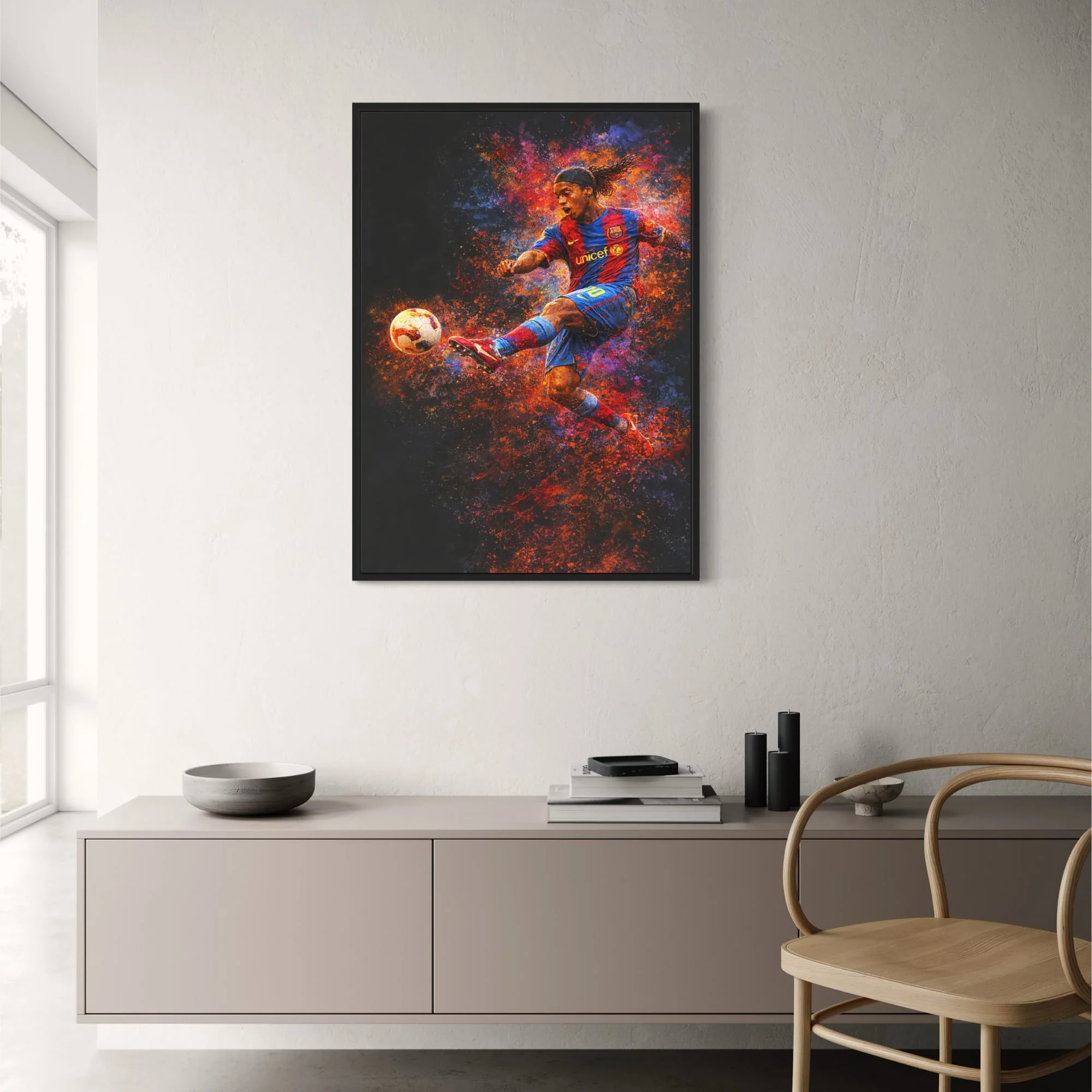 Ronaldinho | Soccer Art Print | Vibrant Abstract Motion | Player in Striped Jersey | Creative Wall Decor | High-Quality Poster for Enthusiasts - Image 2