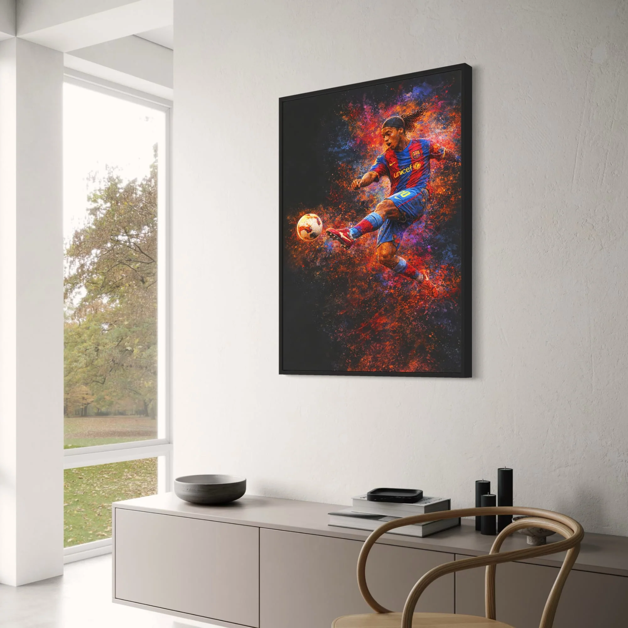 Ronaldinho | Soccer Art Print | Vibrant Abstract Motion | Player in Striped Jersey | Creative Wall Decor | High-Quality Poster for Enthusiasts - Image 3