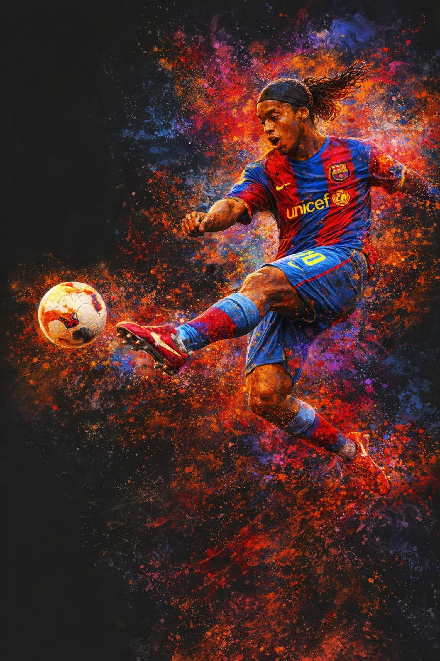 Ronaldinho | Soccer Art Print | Vibrant Abstract Motion | Player in Striped Jersey | Creative Wall Decor | High-Quality Poster for Enthusiasts - Image 4