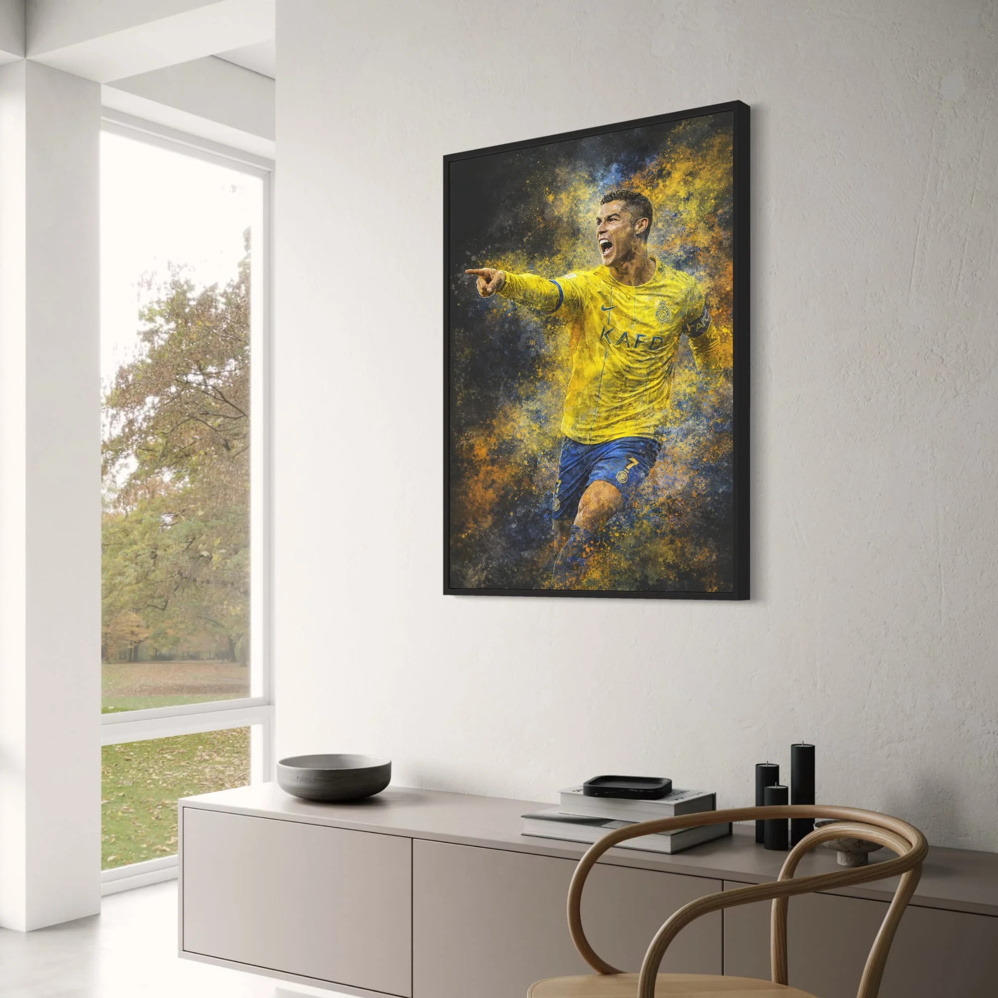 Cristiano Ronaldo | Soccer Art | Vibrant Poster with Athlete in Yellow & Blue | Unique Paint Splatter | Inspirational Home Decor | Action Print for Sports Enthusiasts & Art Lovers | Motivational Wall Artwork - Image 3
