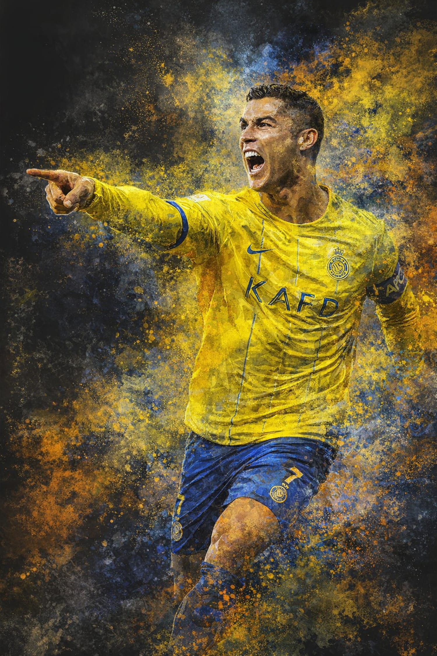 Cristiano Ronaldo | Soccer Art | Vibrant Poster with Athlete in Yellow & Blue | Unique Paint Splatter | Inspirational Home Decor | Action Print for Sports Enthusiasts & Art Lovers | Motivational Wall Artwork - Image 4