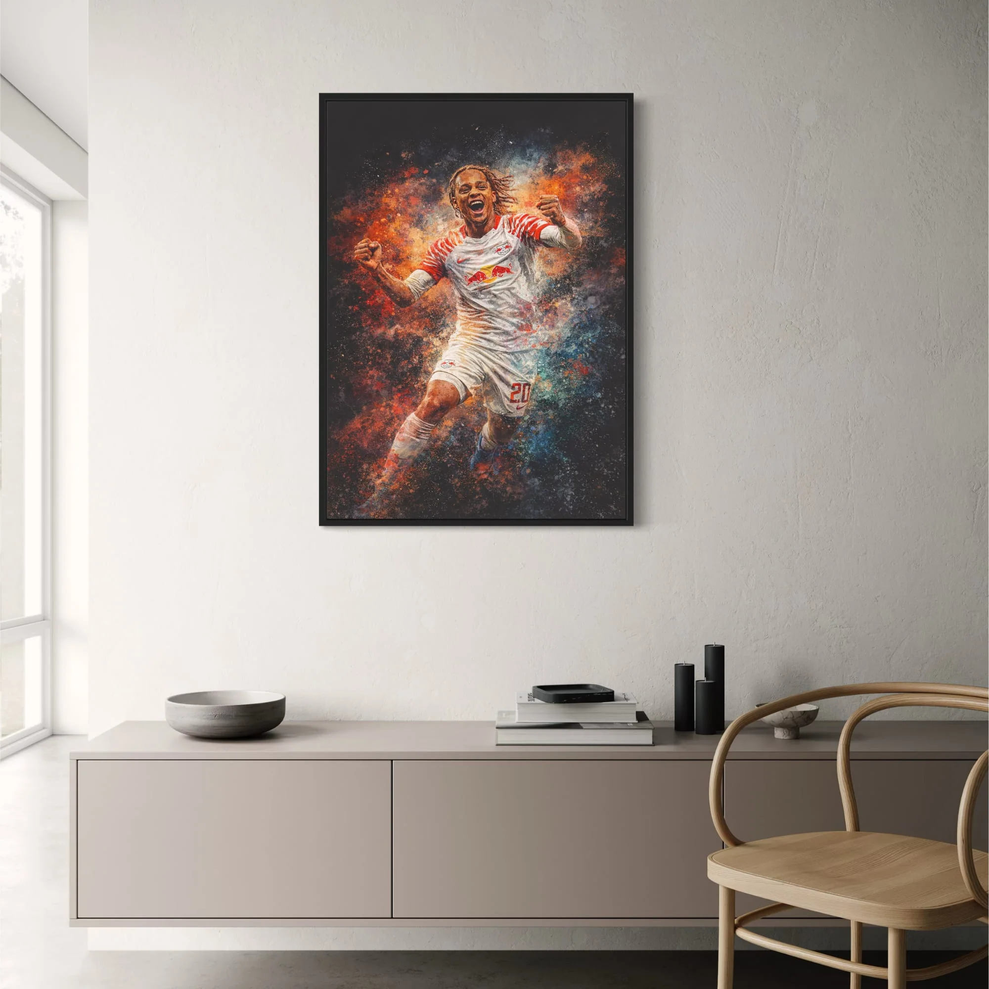 Yussuf Poulsen | Soccer Canvas | Energetic Football Art Decor | Vibrant Soccer Celebration Poster | Red Bull Leipzig Themed Print | Perfect Wall Art for Sports Bars | Inspirational Decor for Football Enthusiasts - Image 2