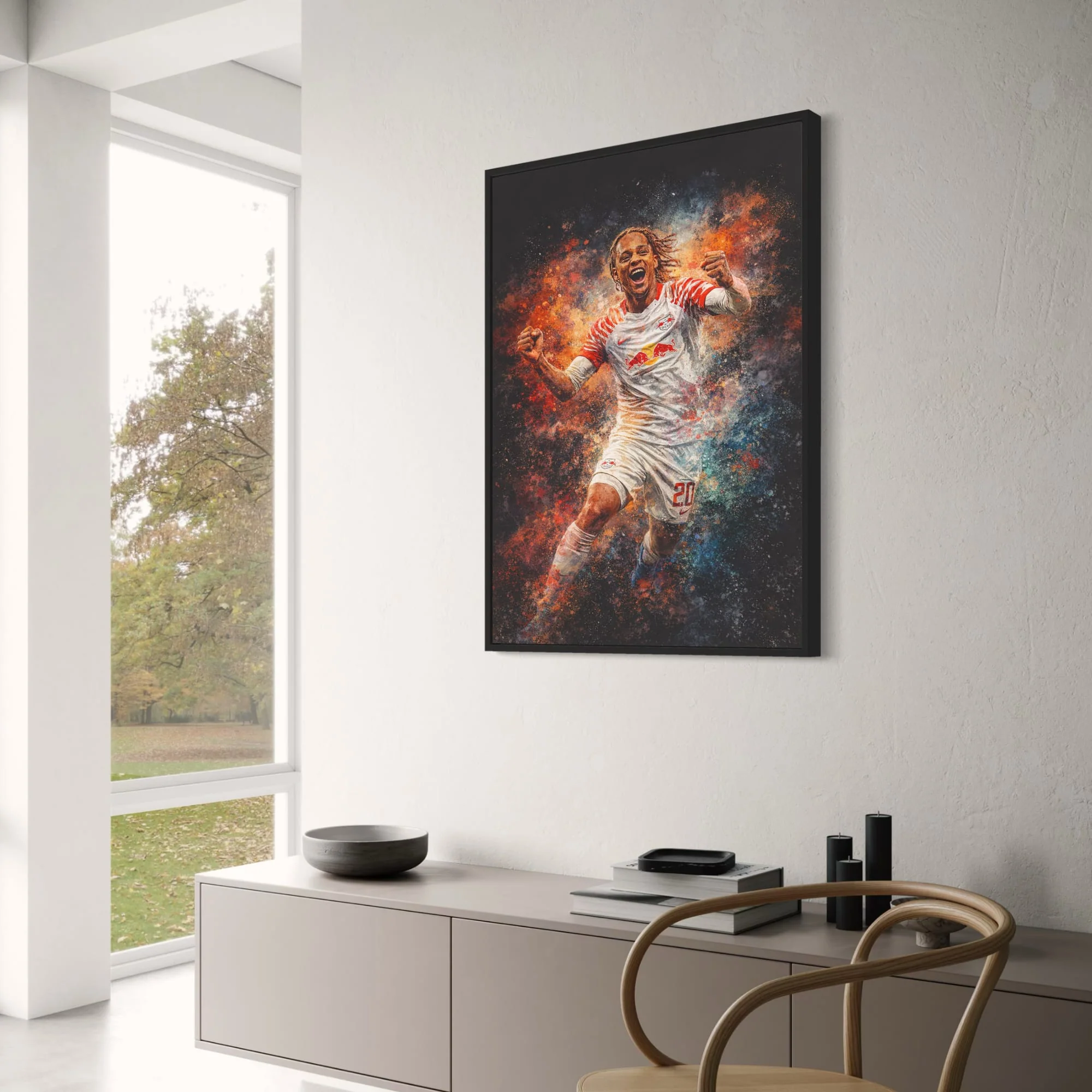 Yussuf Poulsen | Soccer Canvas | Energetic Football Art Decor | Vibrant Soccer Celebration Poster | Red Bull Leipzig Themed Print | Perfect Wall Art for Sports Bars | Inspirational Decor for Football Enthusiasts - Image 3