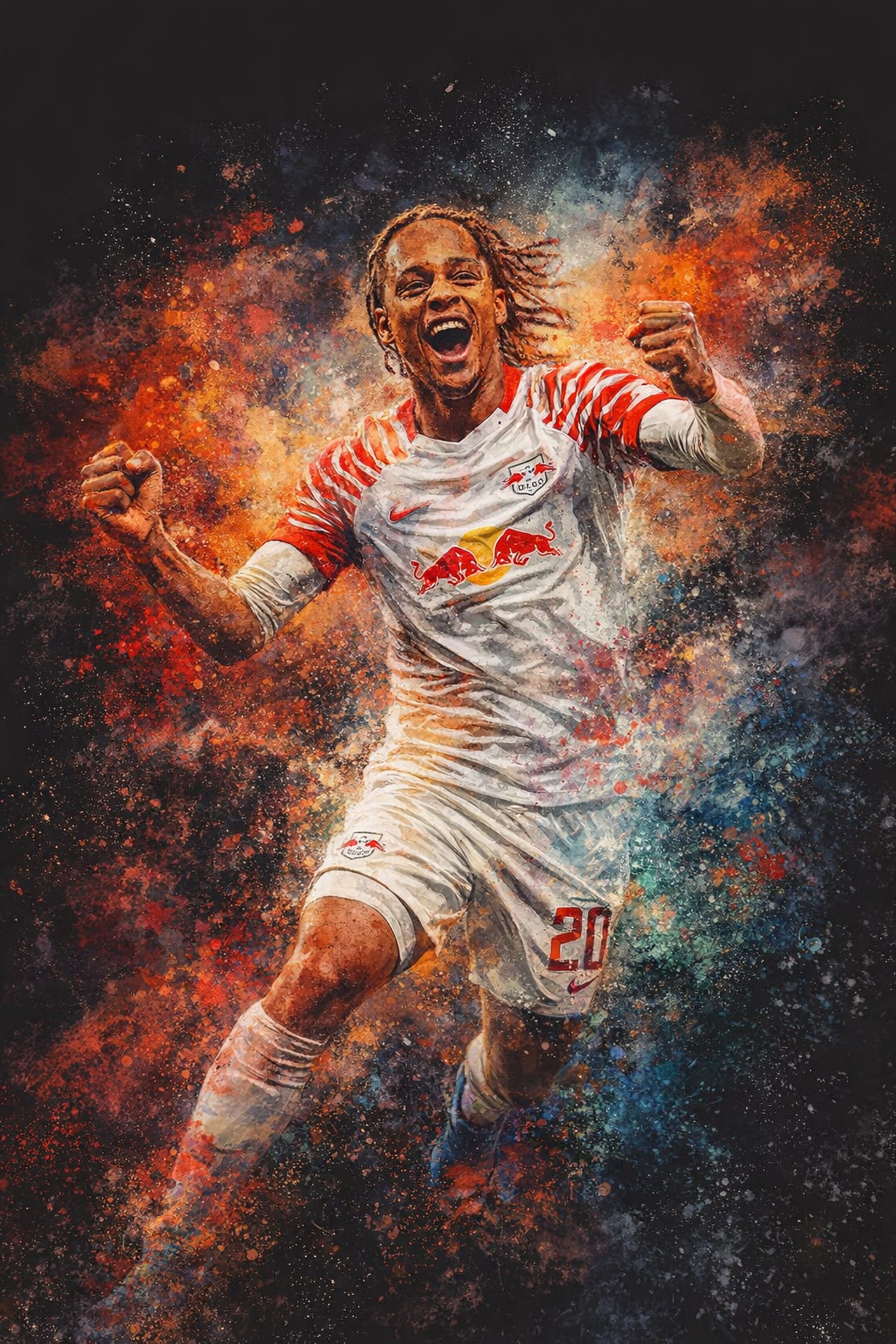 Yussuf Poulsen | Soccer Canvas | Energetic Football Art Decor | Vibrant Soccer Celebration Poster | Red Bull Leipzig Themed Print | Perfect Wall Art for Sports Bars | Inspirational Decor for Football Enthusiasts - Image 4