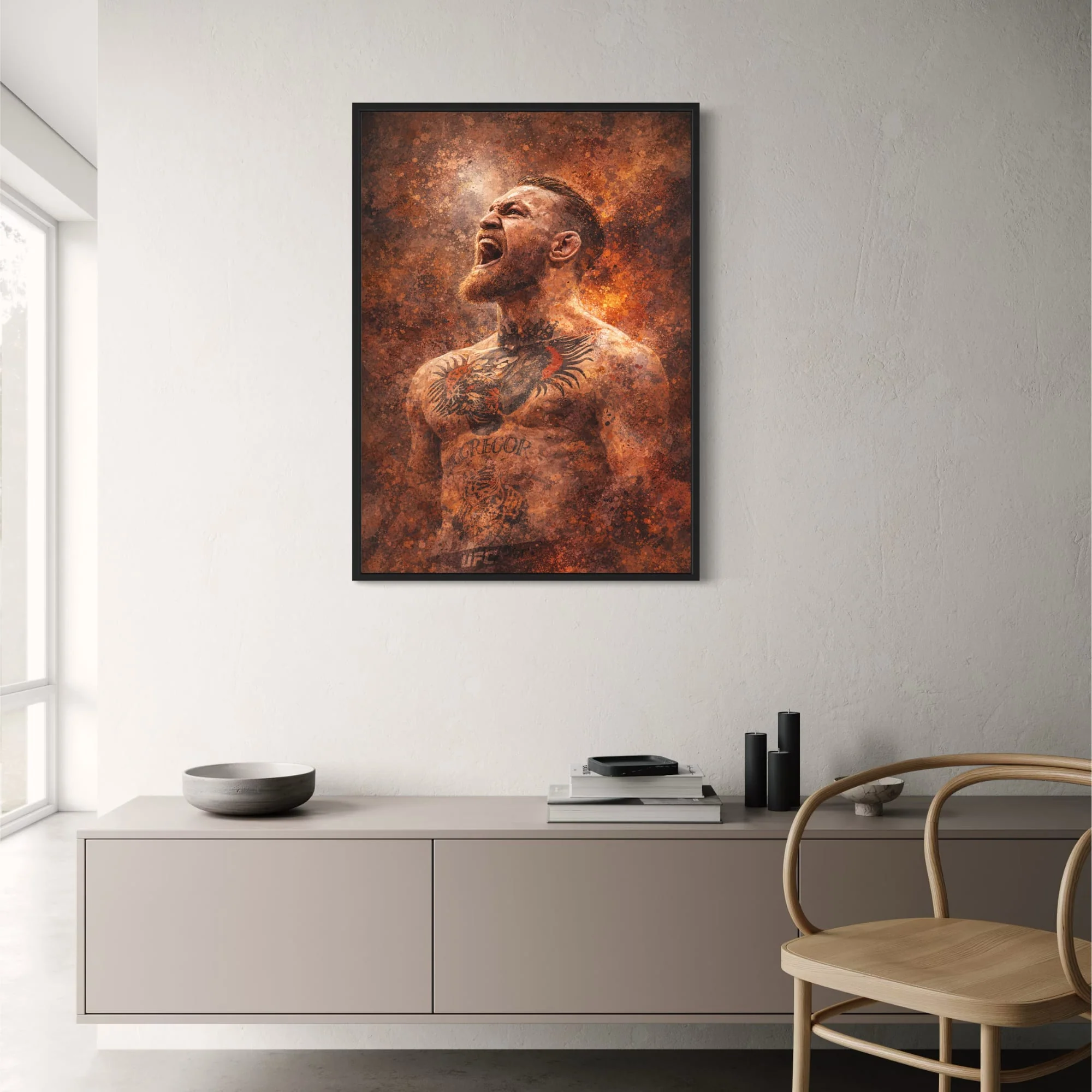 Conor McGregor | UFC Fighter Poster | Bold Shouting Pose with Intricate Tattoo and Fiery Abstract Design | Ideal for Enthusiasts | Vibrant Martial Arts Art Print for Decor Enthusiasts - Image 2