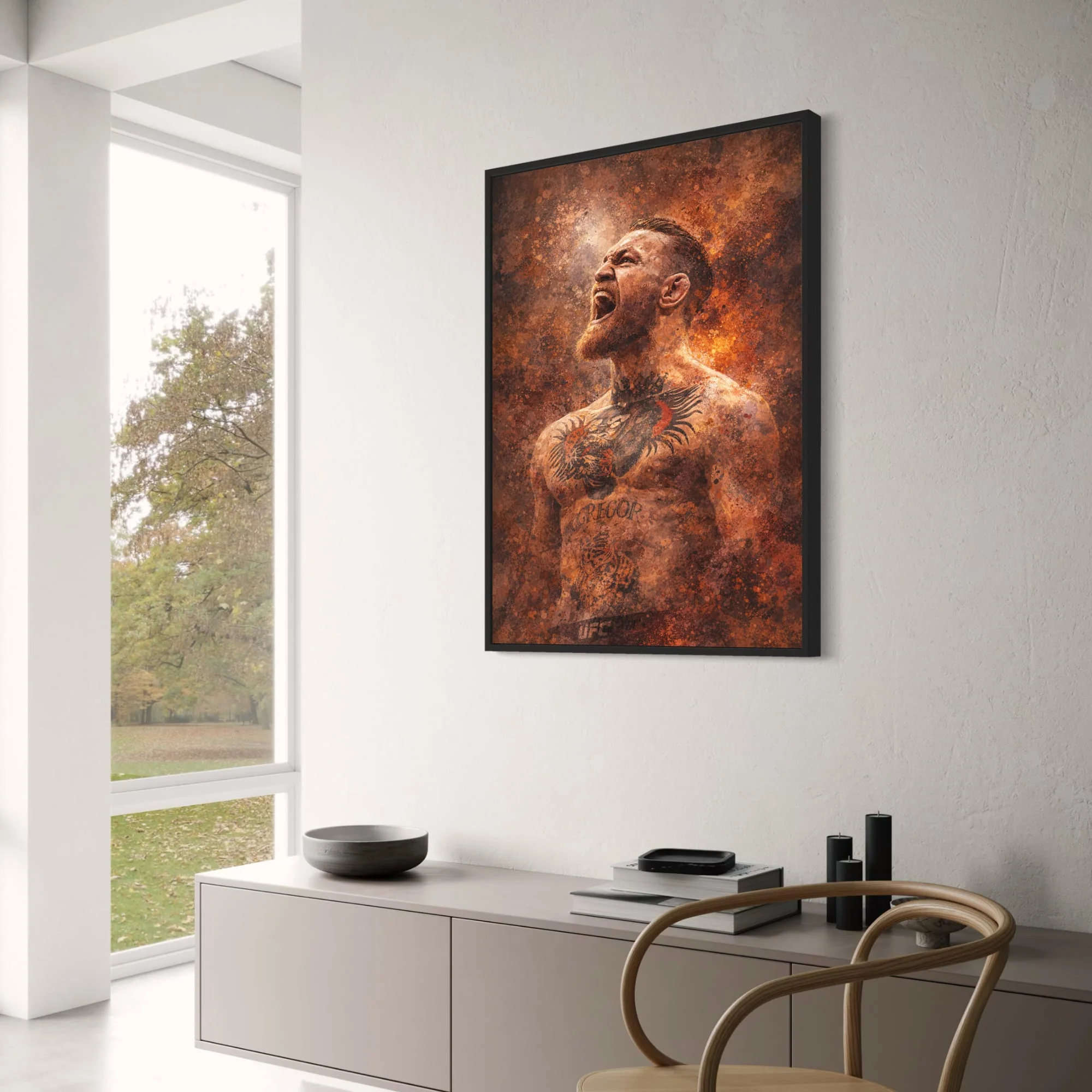 Conor McGregor | UFC Fighter Poster | Bold Shouting Pose with Intricate Tattoo and Fiery Abstract Design | Ideal for Enthusiasts | Vibrant Martial Arts Art Print for Decor Enthusiasts - Image 3