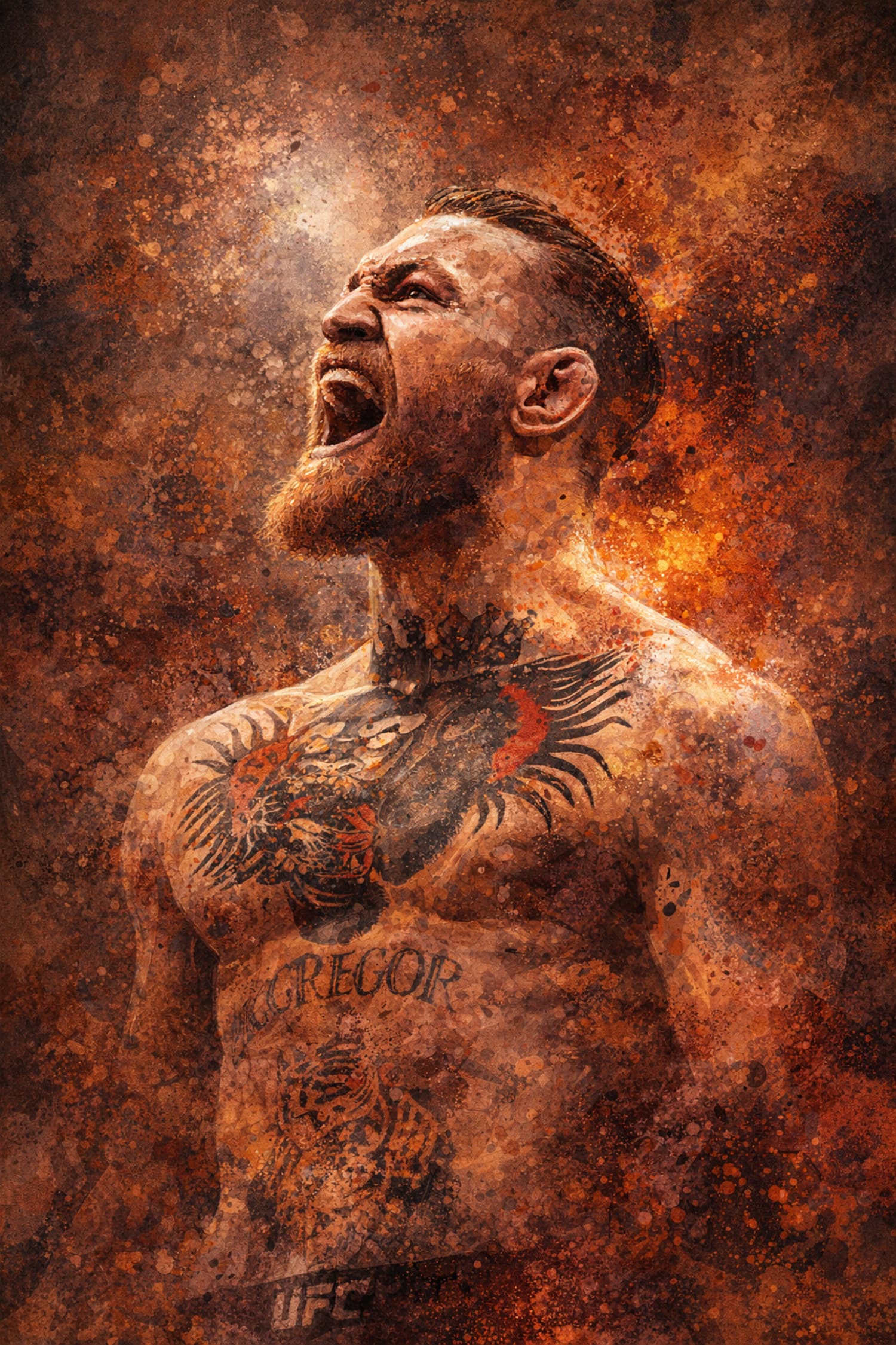Conor McGregor | UFC Fighter Poster | Bold Shouting Pose with Intricate Tattoo and Fiery Abstract Design | Ideal for Enthusiasts | Vibrant Martial Arts Art Print for Decor Enthusiasts - Image 4