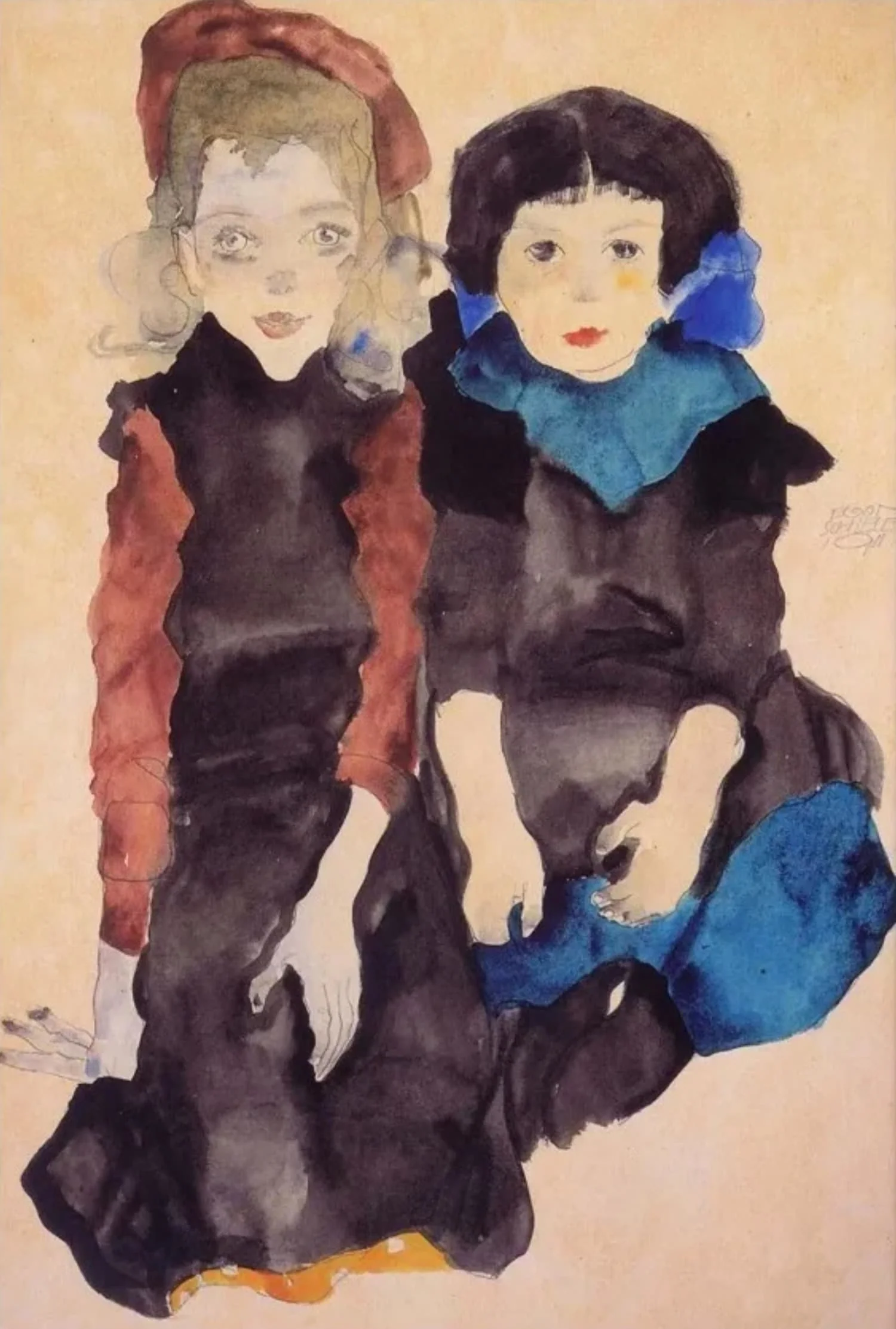 Egon Schiele | Sisters in Expression | Childhood Portrait - Image 4