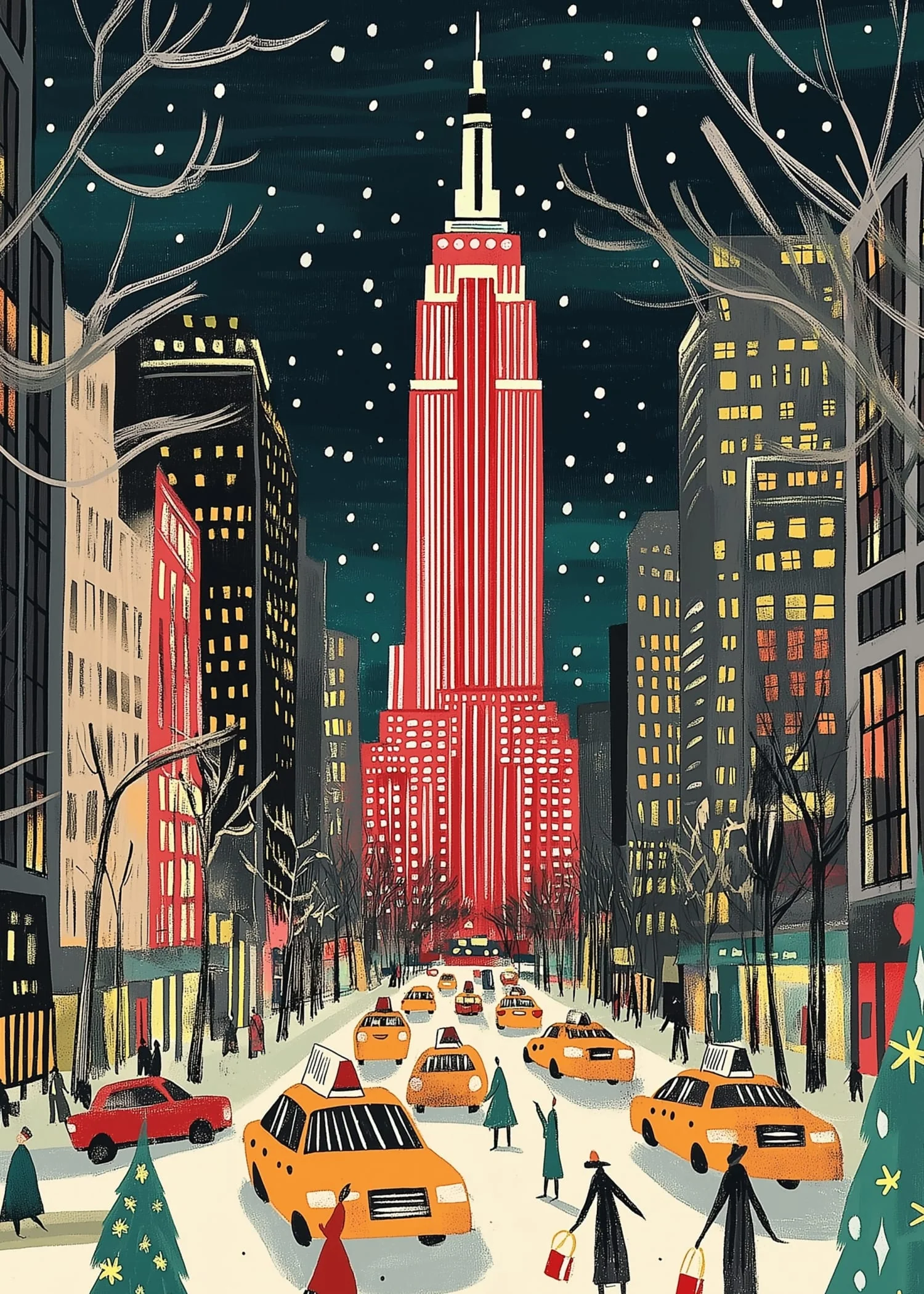 Empire State Building | Festive Red & White Cityscape - Image 4