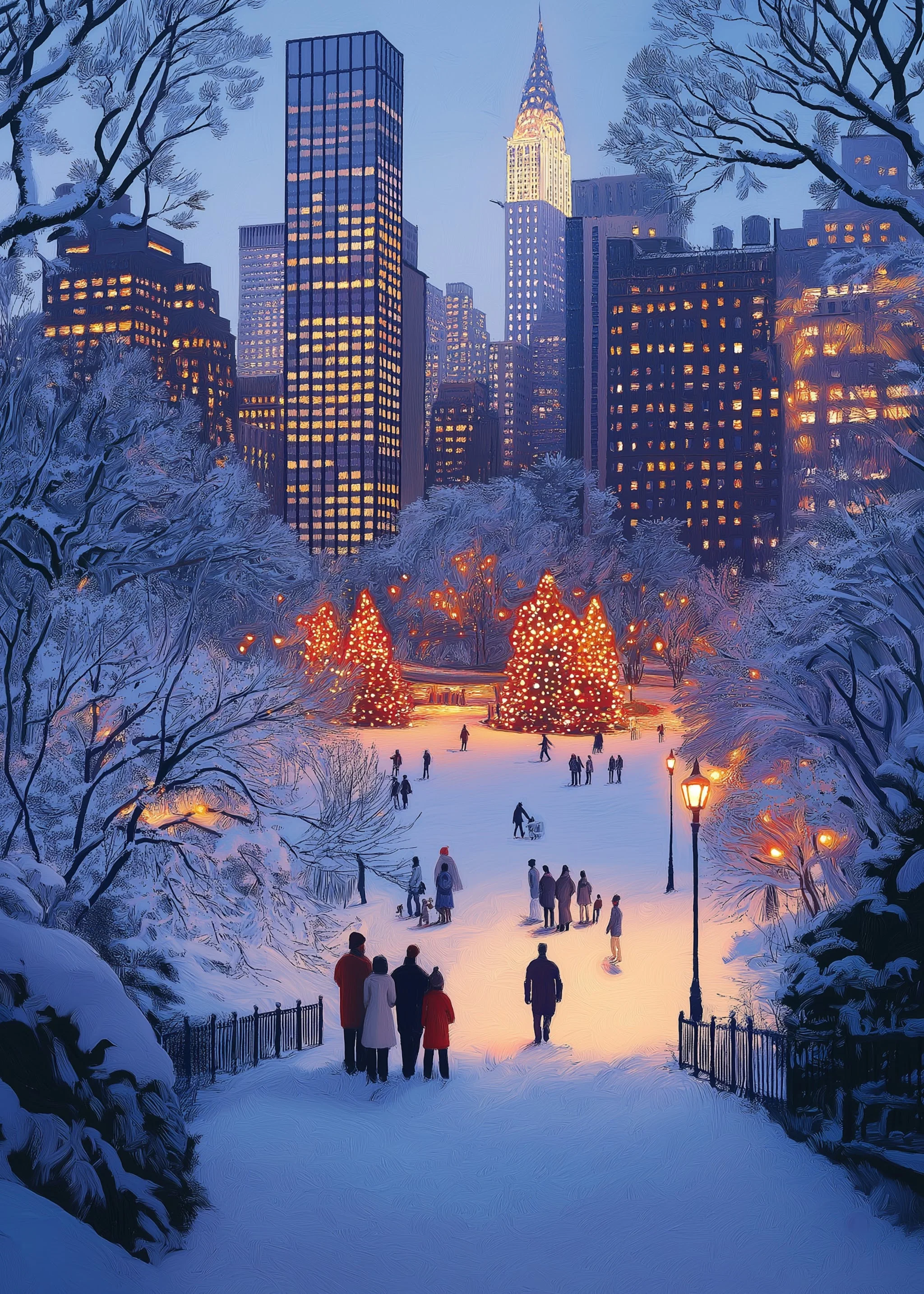 Winter Cityscape | Twilight Skyscrapers | Festive Ice Skating - Image 5