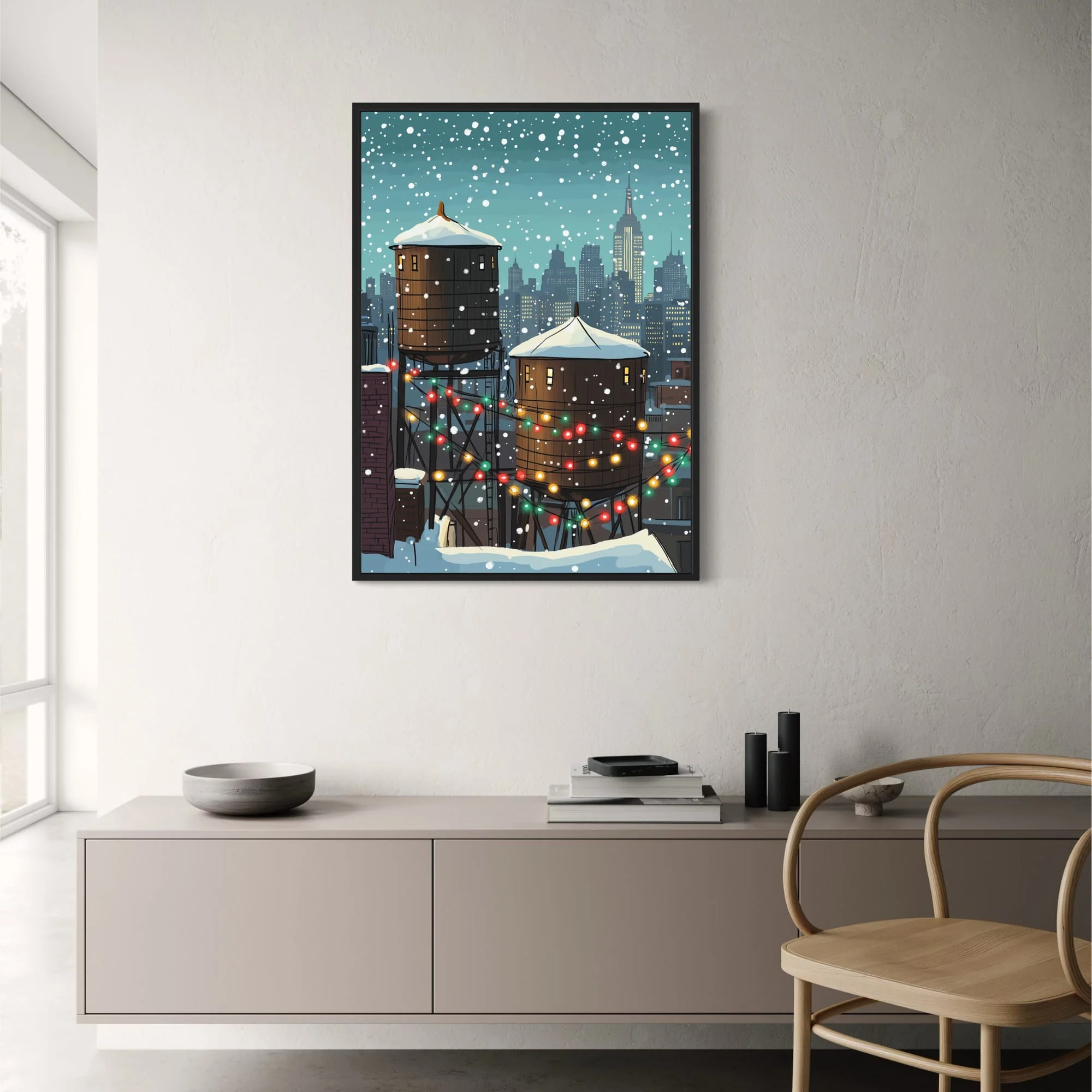 Winter Cityscape | Snowy Night | Holiday Lights - Image 2