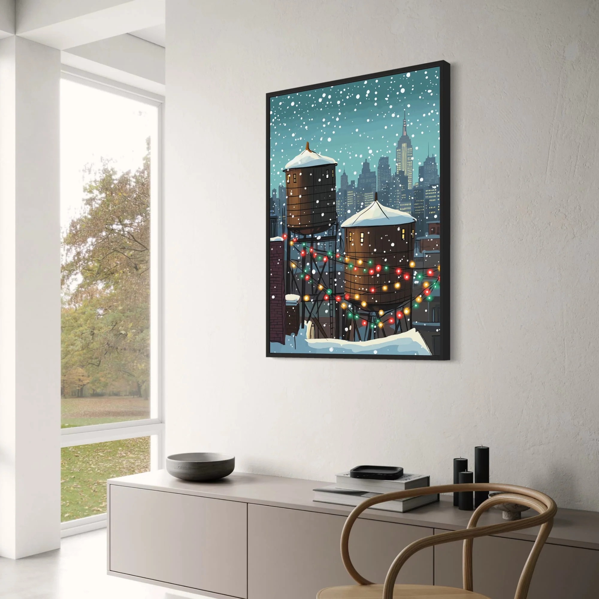 Winter Cityscape | Snowy Night | Holiday Lights - Image 3