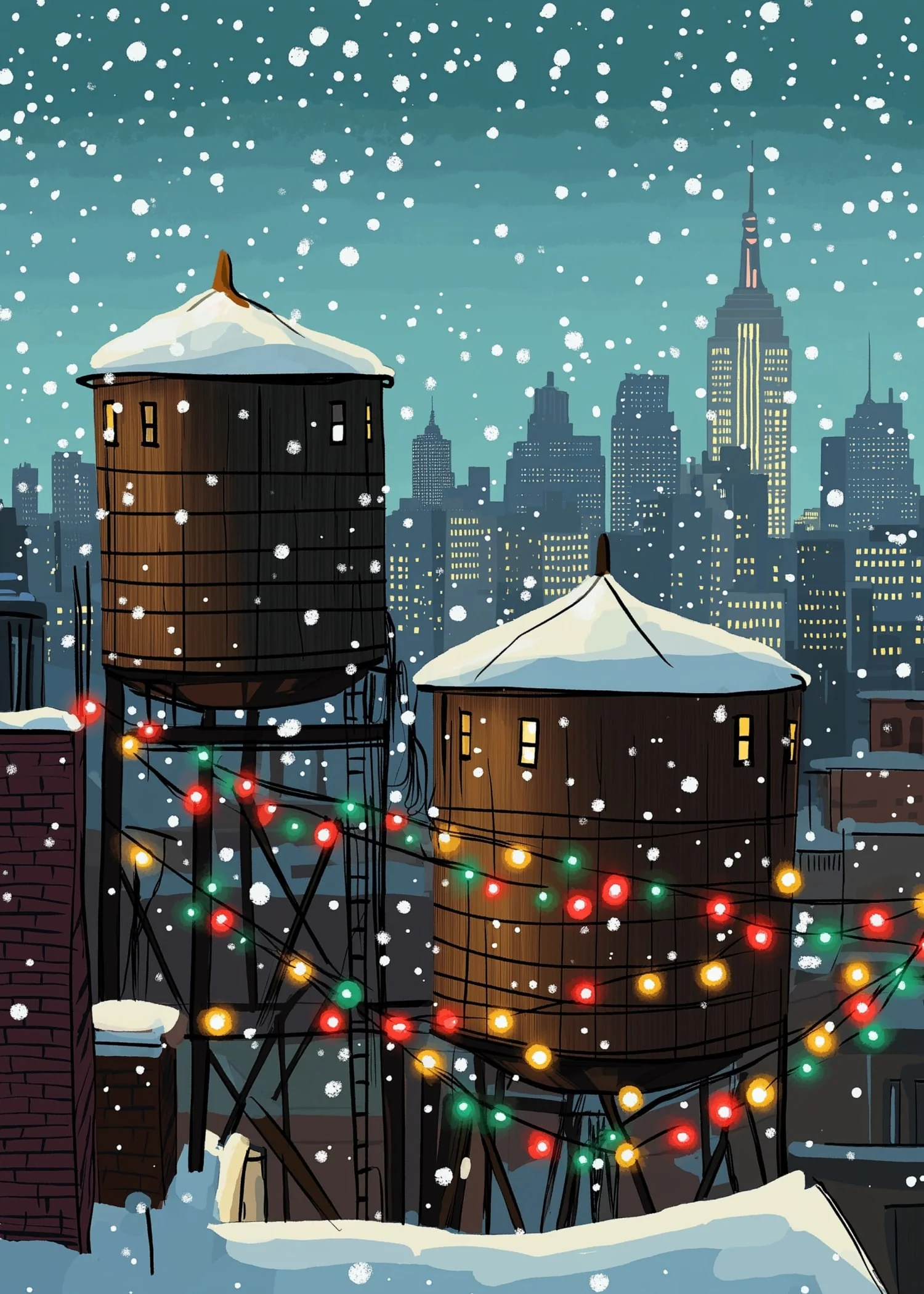 Winter Cityscape | Snowy Night | Holiday Lights - Image 4