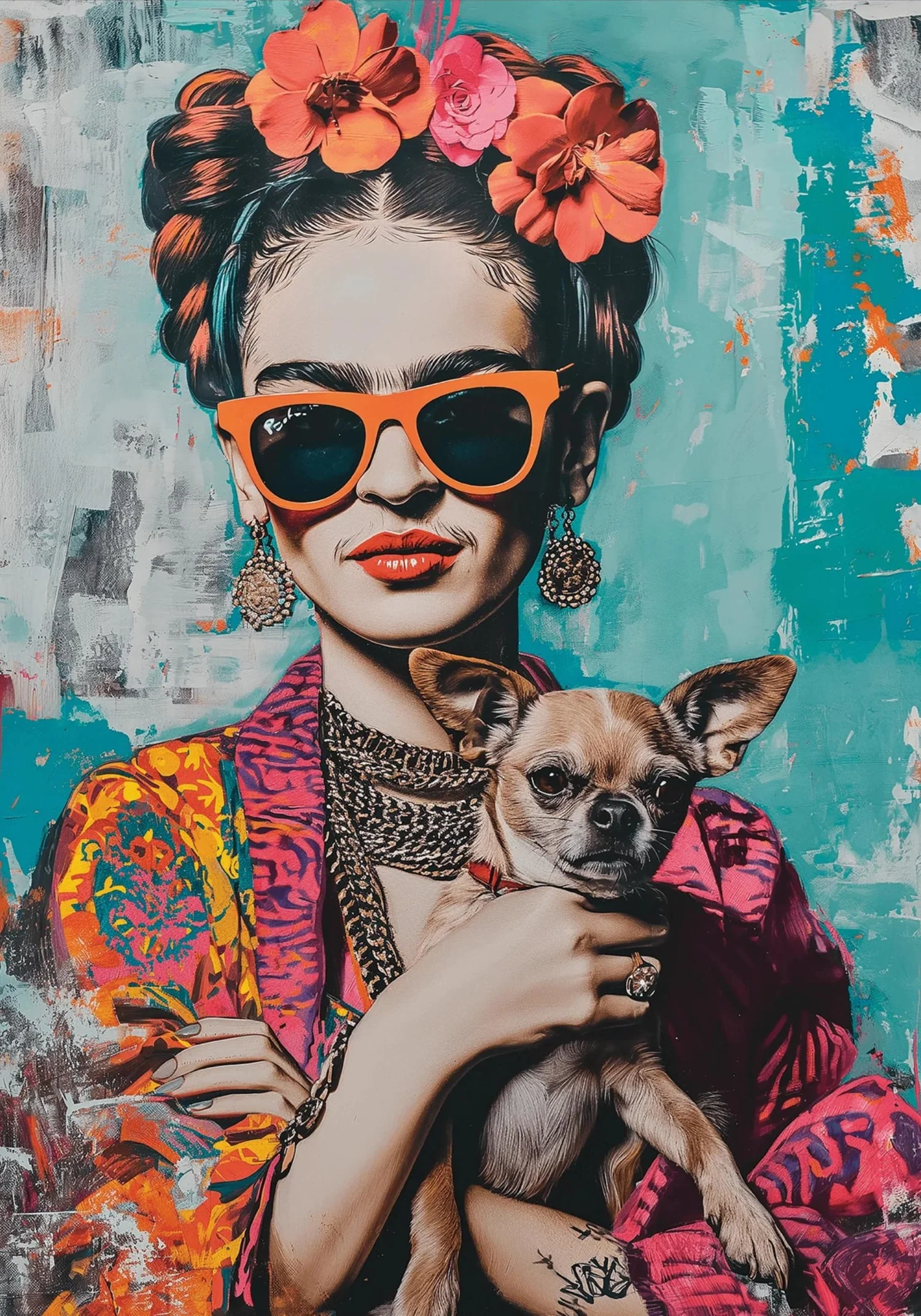 Frida Kahlo Style | Chihuahua Portrait | Colorful Artwork - Image 4
