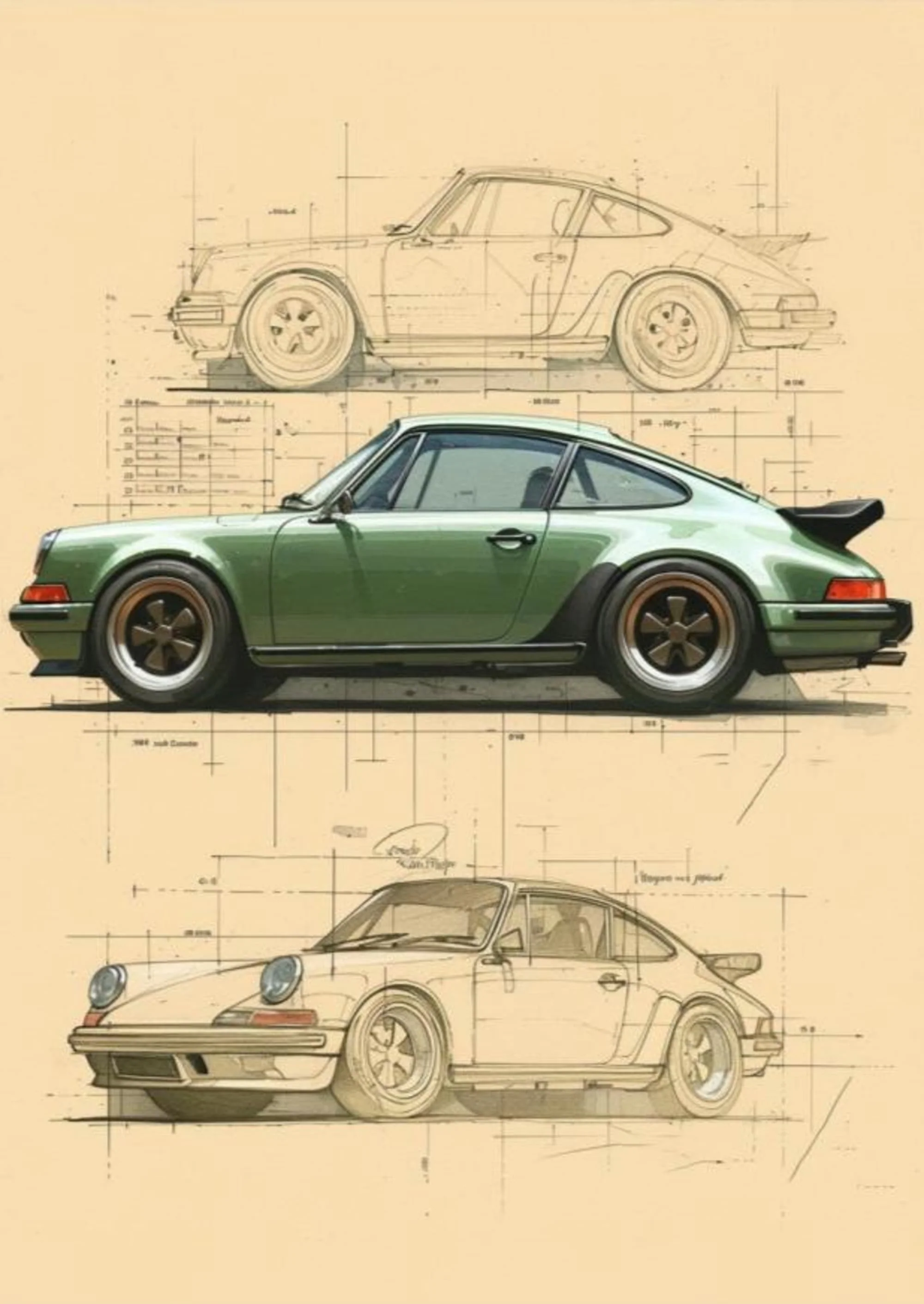 Porsche 911 | Vintage Blueprint Design - Image 4