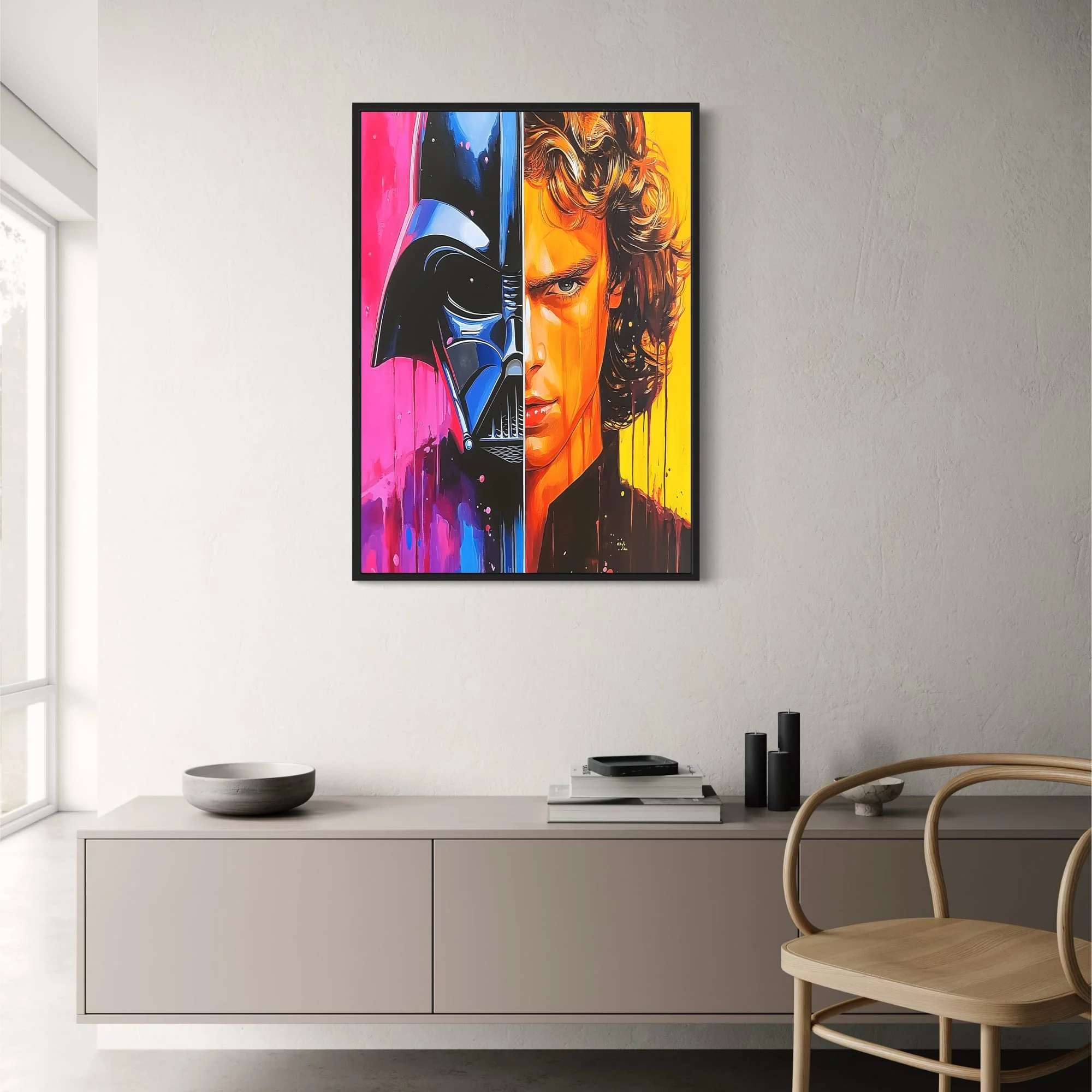 Half Darth Vader Helmet | Pink & Yellow Sci-Fi Art - Image 2