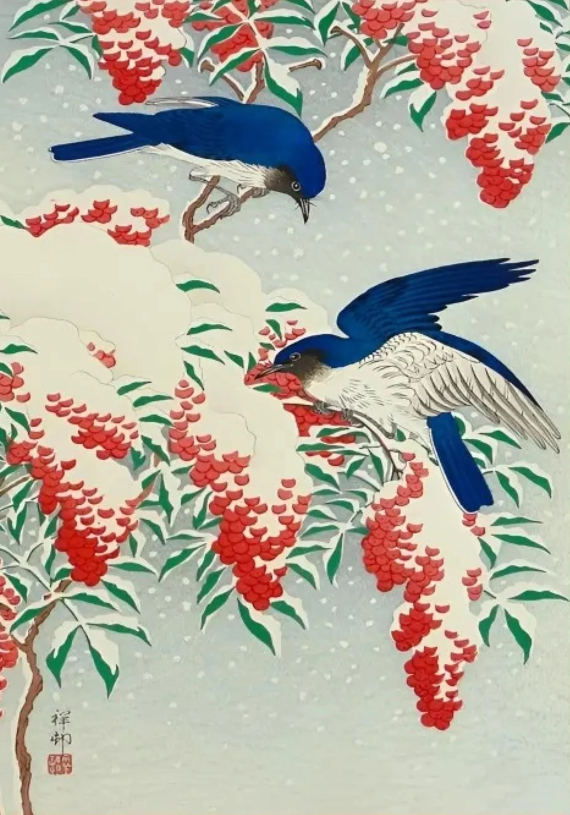 Hokusai Ohara | Flycatchers on Nandina | Nature Artwork - Image 2