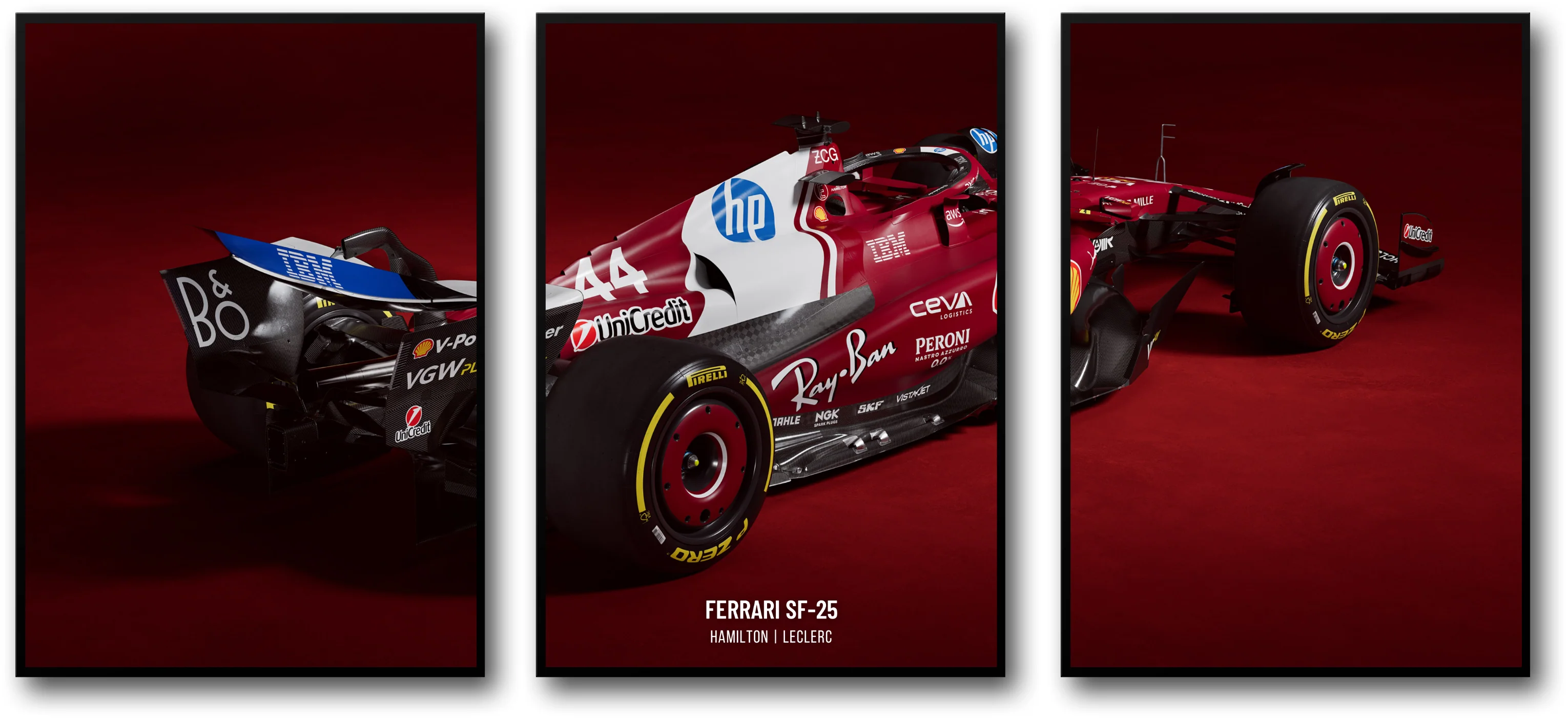 Ferrari F1 Car Triptych | Charles Leclerc & Lewis Hamilton