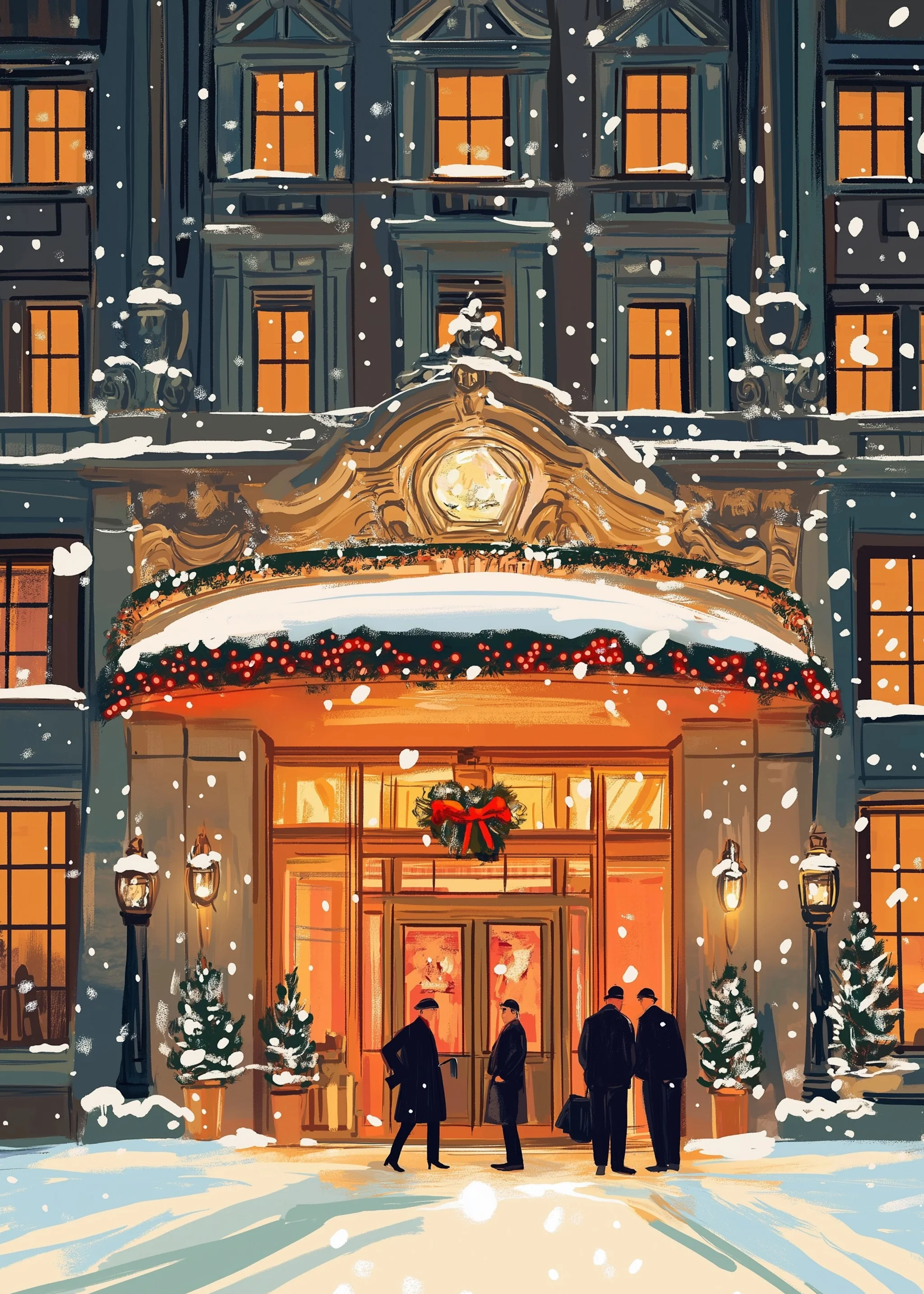 Winter Holiday Scene | Festive Hotel Entrance - Image 5