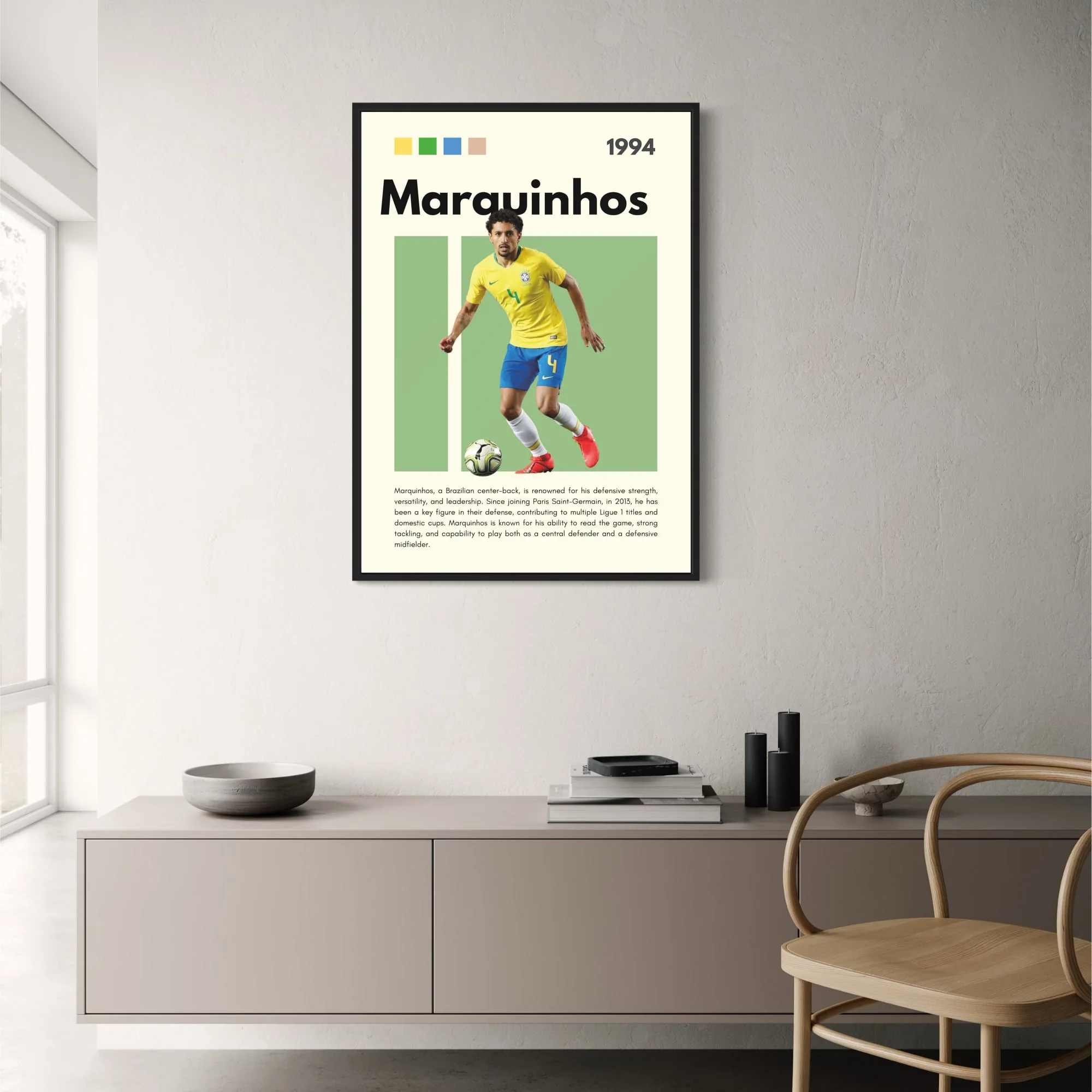Marquinhos | Brazil National Team | Iconic No. 4 | Yellow Blue Kit - Image 2