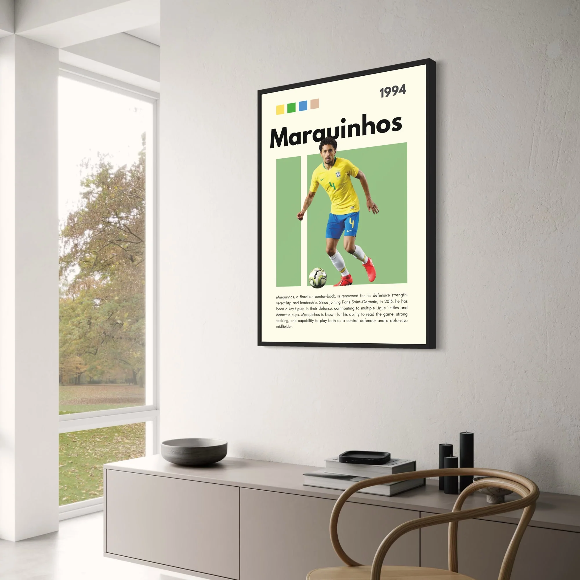 Marquinhos | Brazil National Team | Iconic No. 4 | Yellow Blue Kit - Image 3