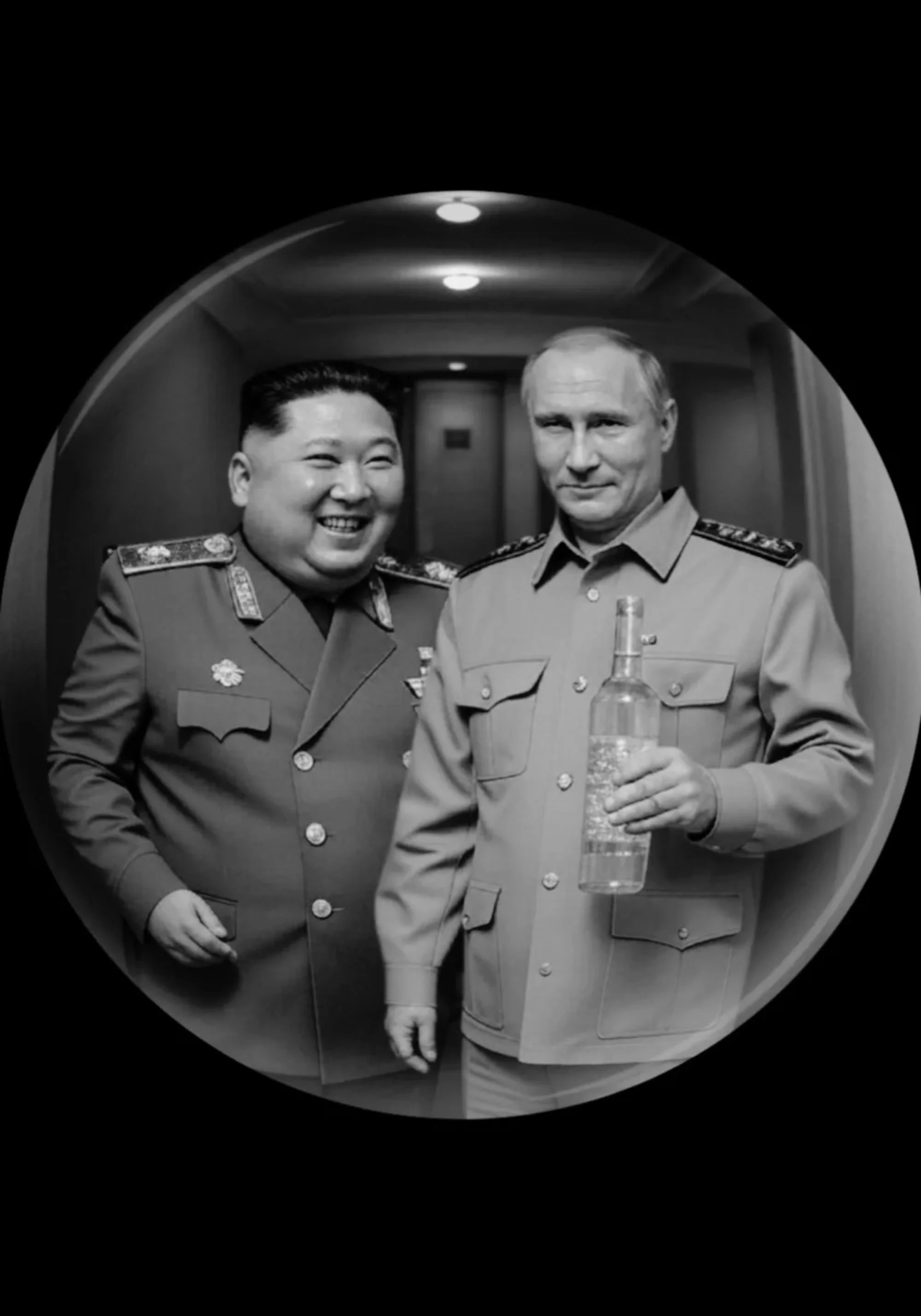 North Korean Leader & Russian President | Vintage Black and White - Image 2