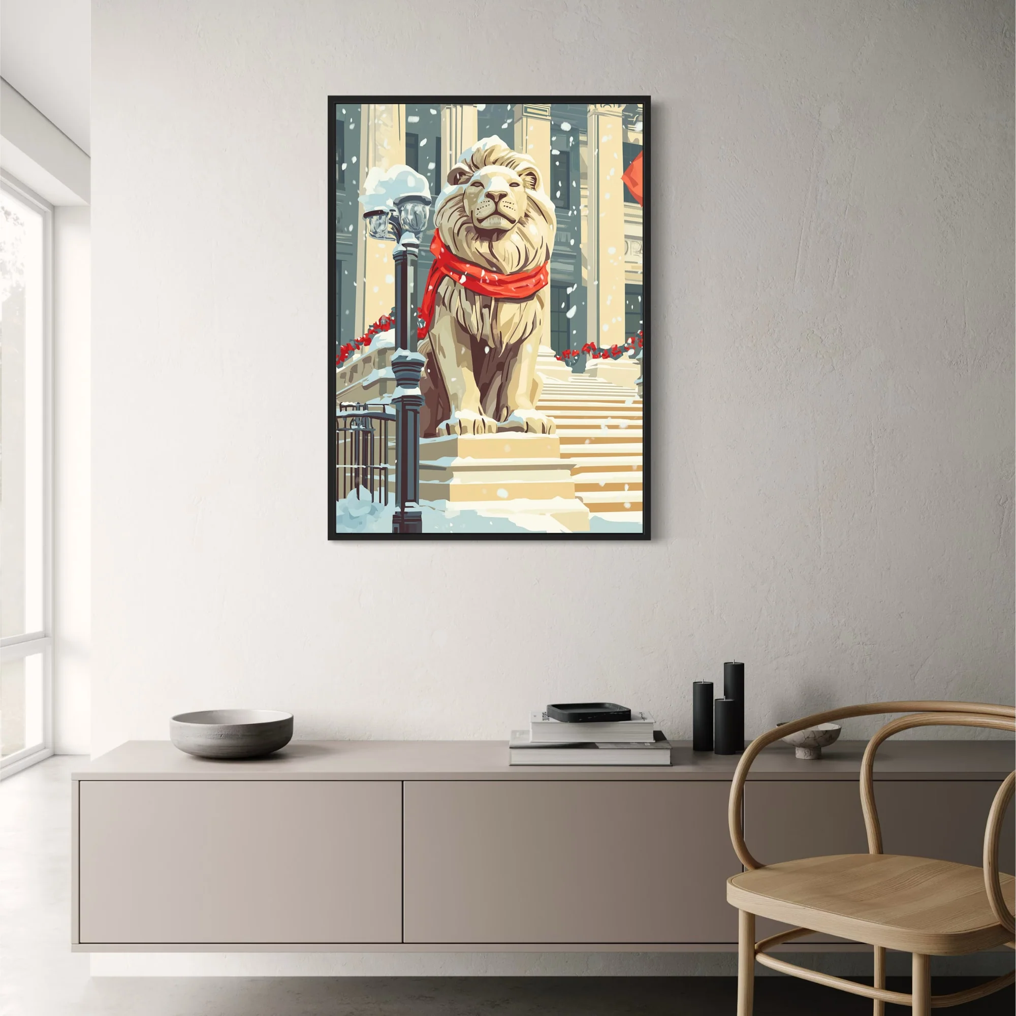 Regal Lion in Snow | Red Scarf Holiday - Image 2