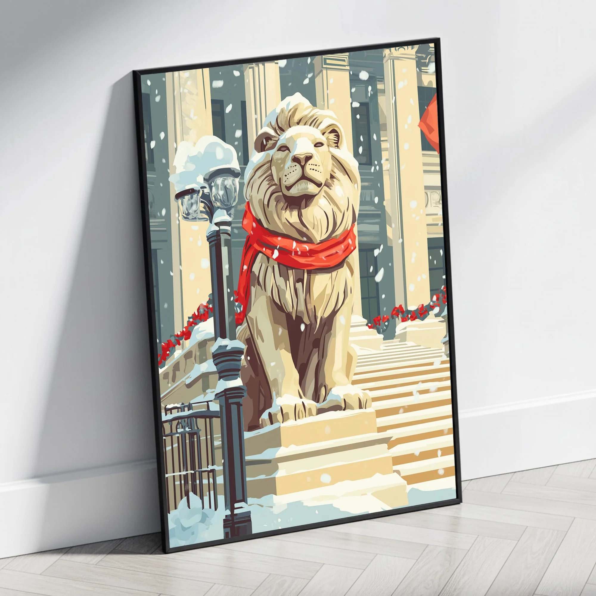 Regal Lion in Snow | Red Scarf Holiday - Image 4