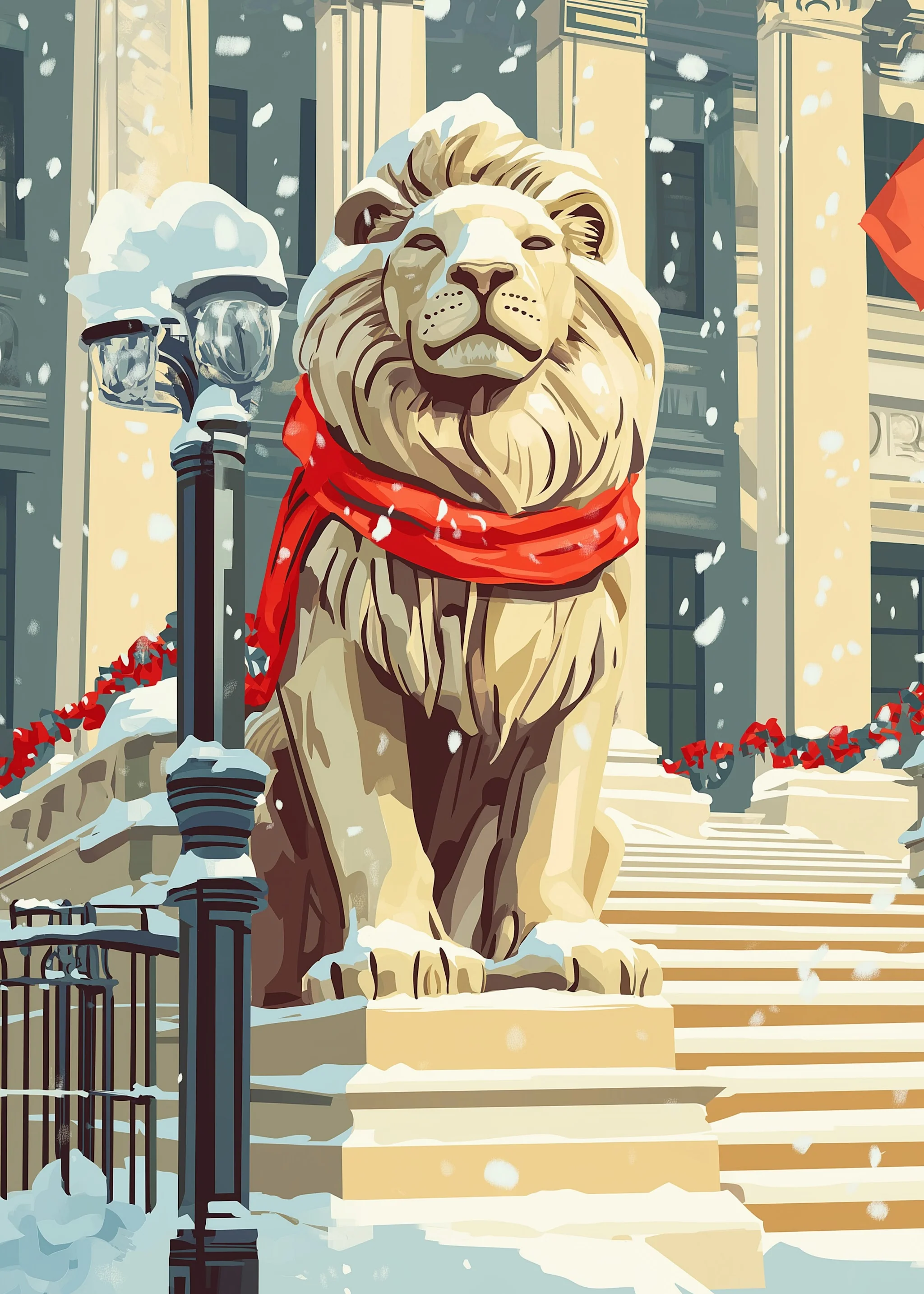 Regal Lion in Snow | Red Scarf Holiday - Image 5