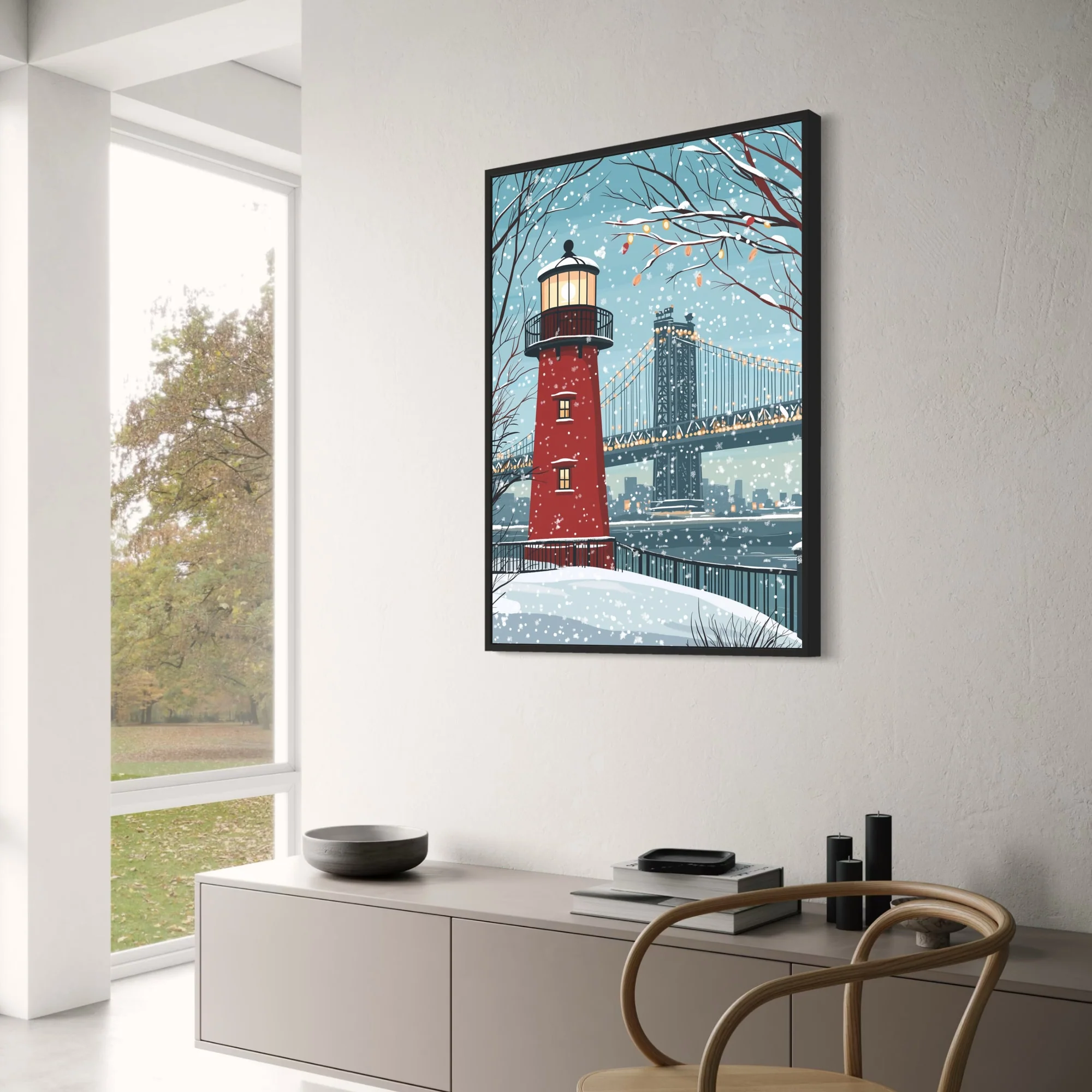 Red Lighthouse | Winter Wonderland Cityscape - Image 3