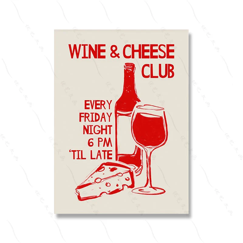 Wine & Cheese Club | Vintage Kitchen Art | Rustic Culinary Décor