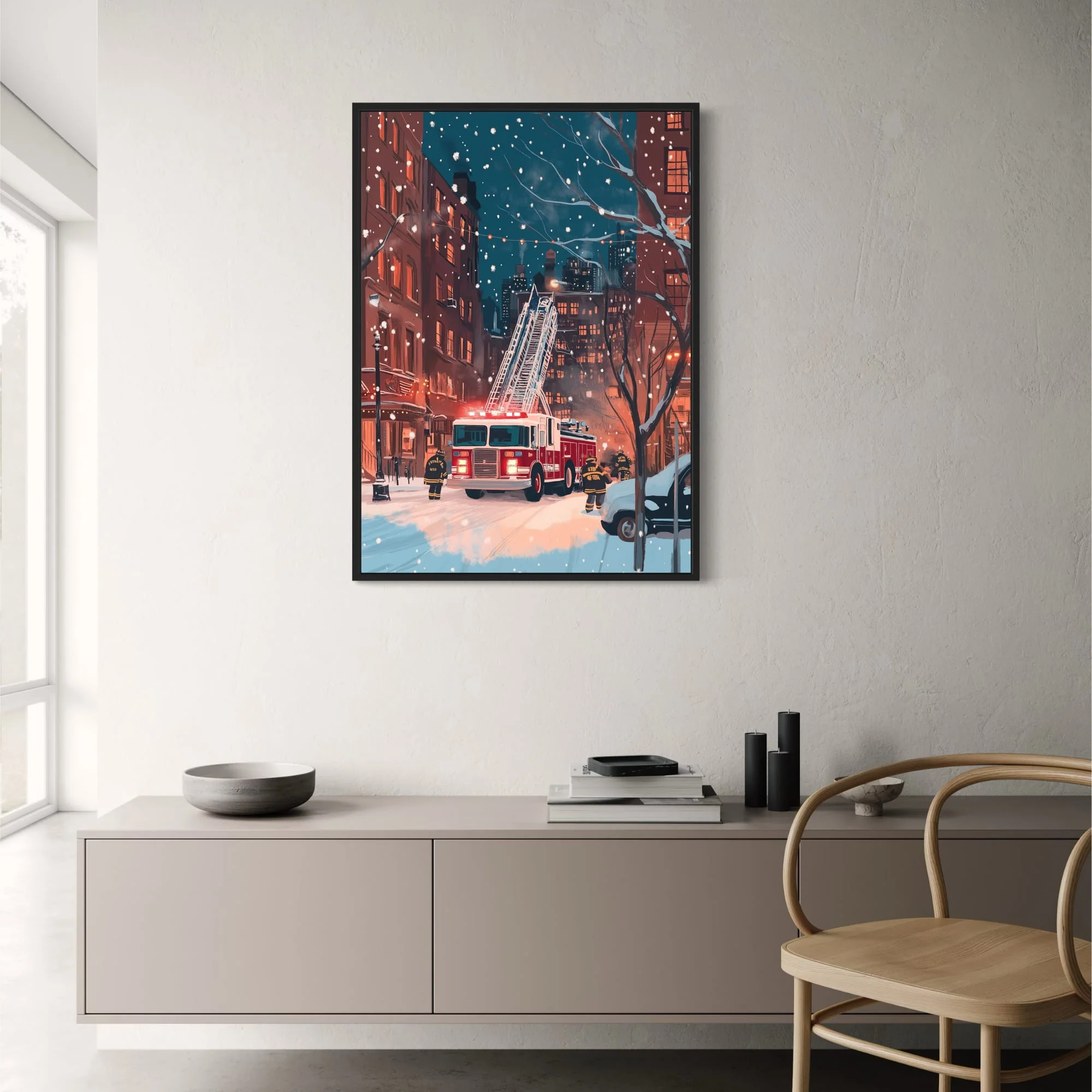 City Nightscape | Heroic Firefighters | Urban Art - Image 2