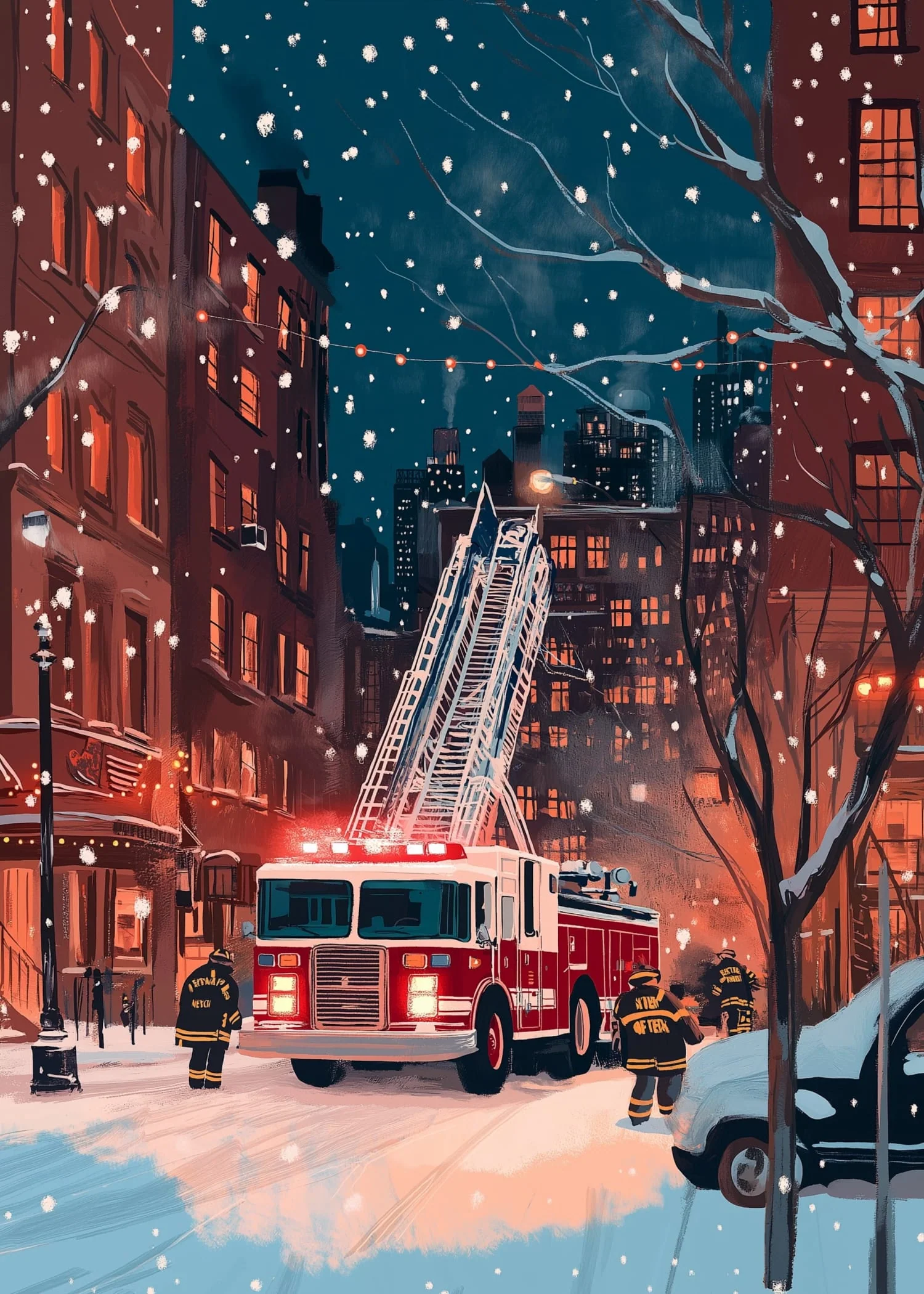 City Nightscape | Heroic Firefighters | Urban Art - Image 4