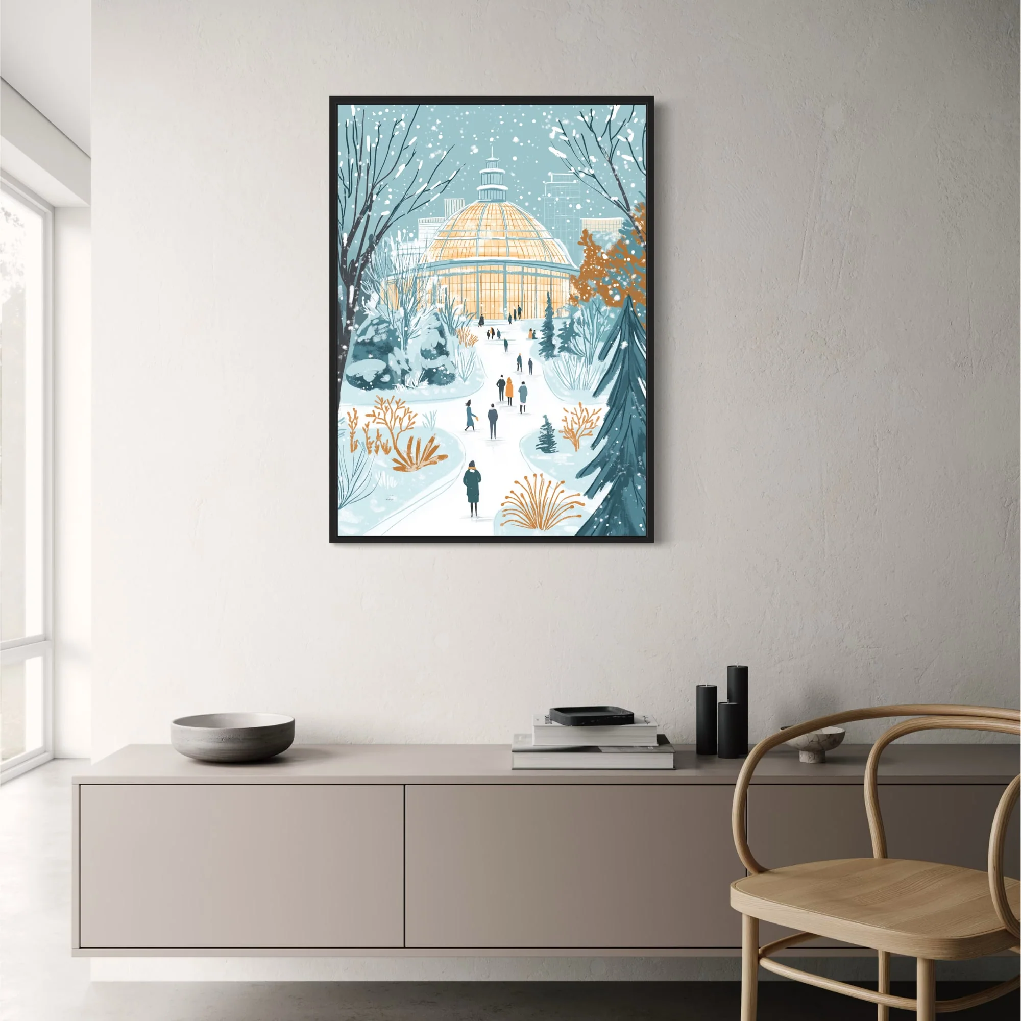 Winter Wonderland | Snowy Botanical Pathway | Blue & Orange - Image 2