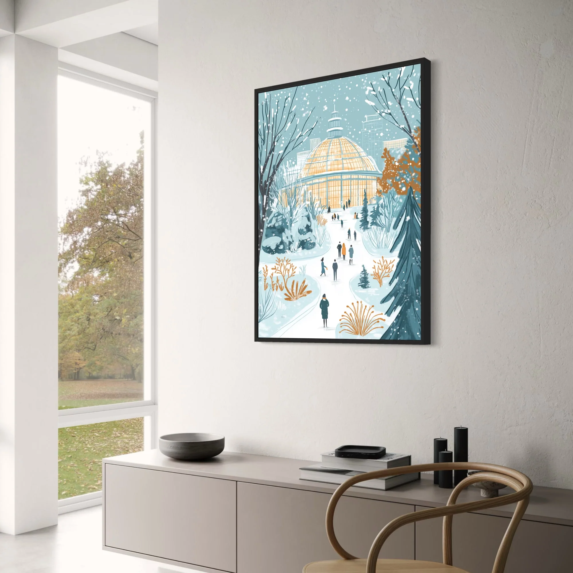 Winter Wonderland | Snowy Botanical Pathway | Blue & Orange - Image 3