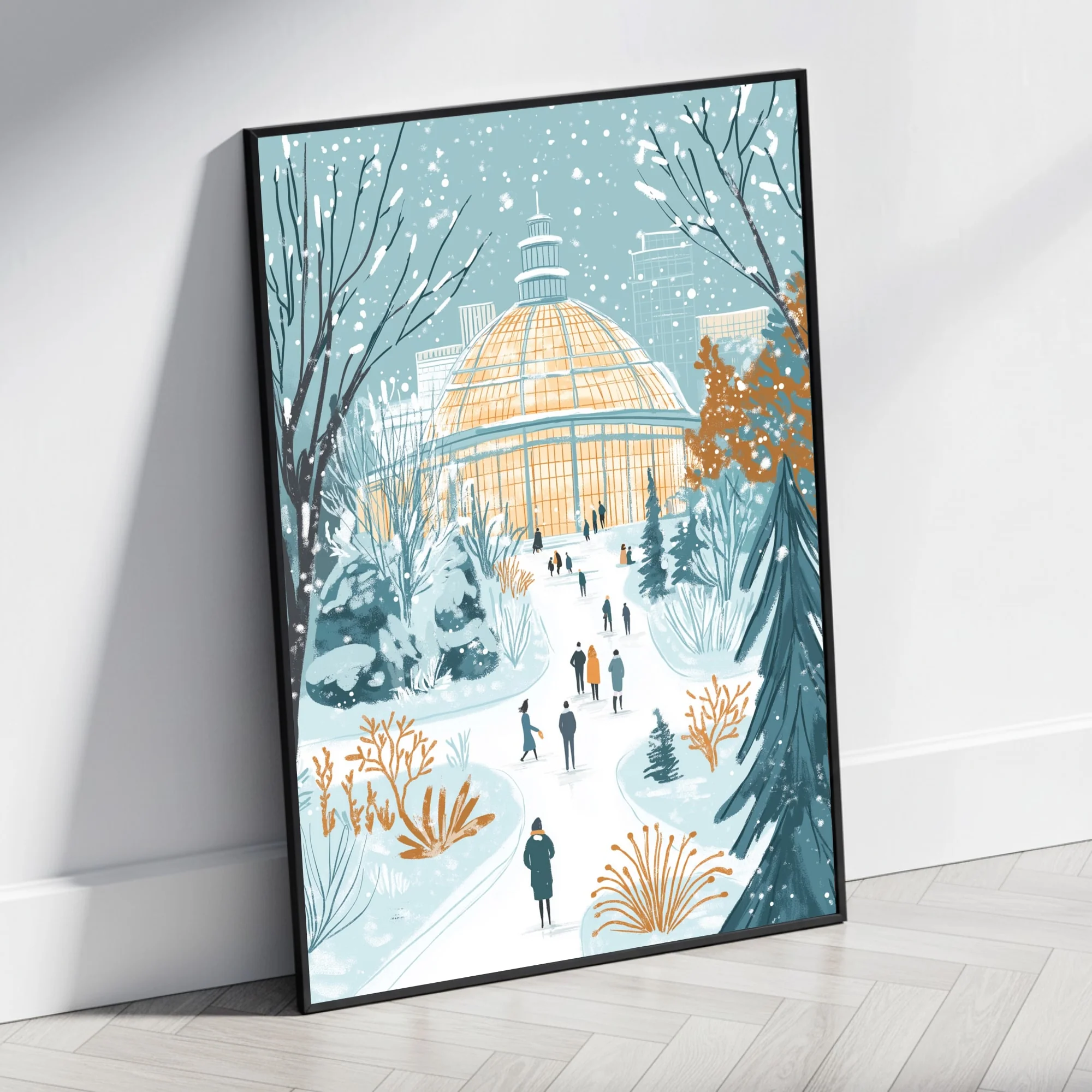Winter Wonderland | Snowy Botanical Pathway | Blue & Orange - Image 4