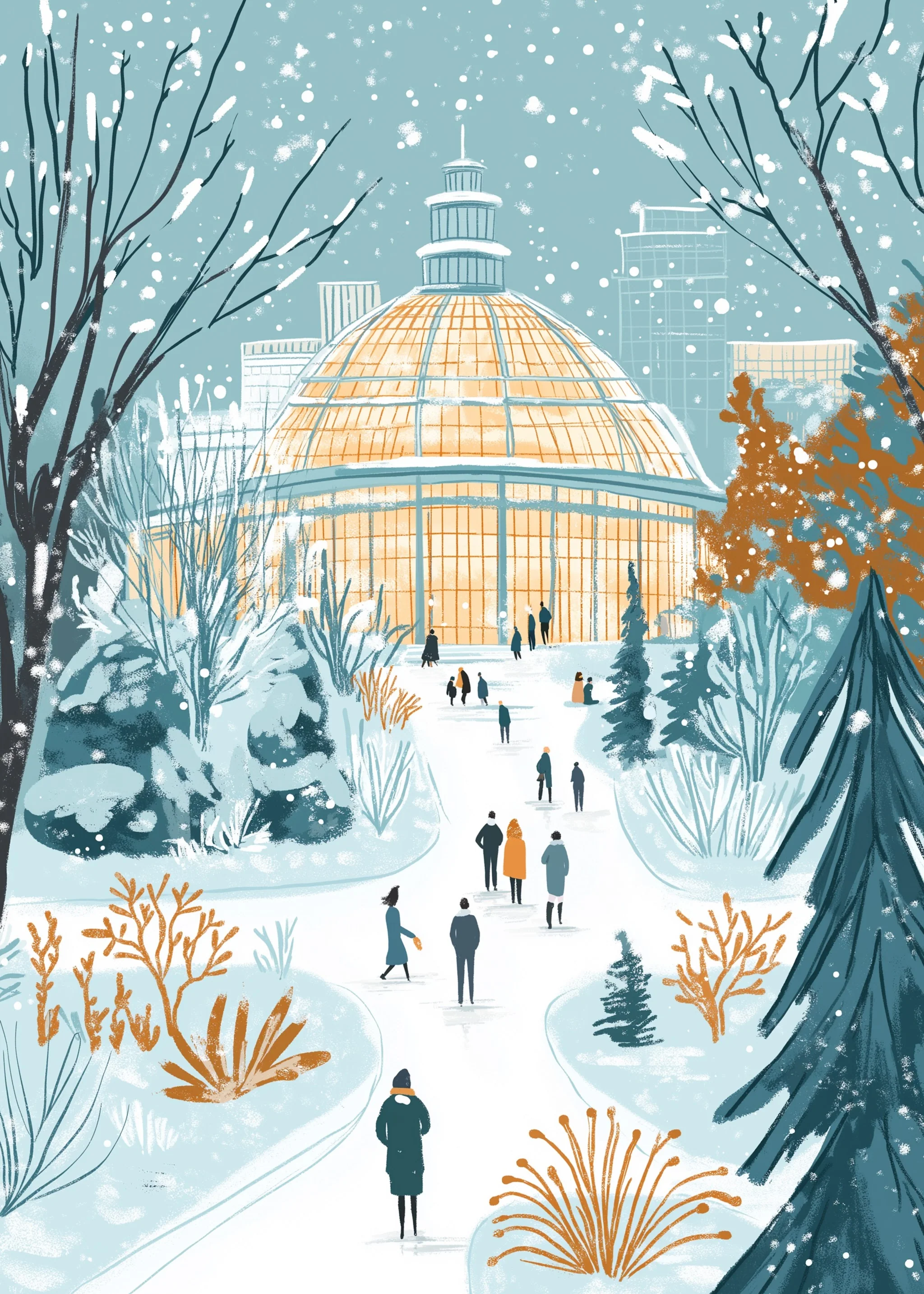 Winter Wonderland | Snowy Botanical Pathway | Blue & Orange - Image 5
